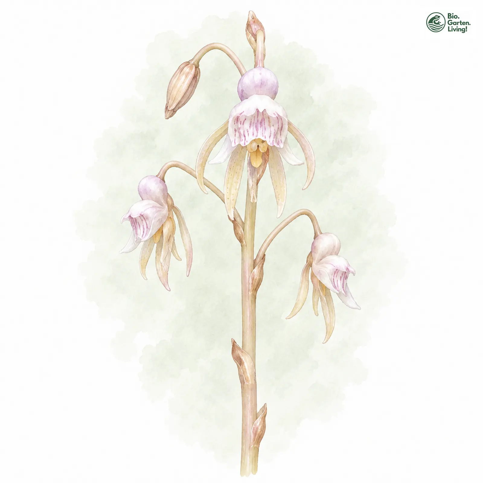 Aquarellzeichnung: Blattloser Widerbart (Epipogium aphyllum)