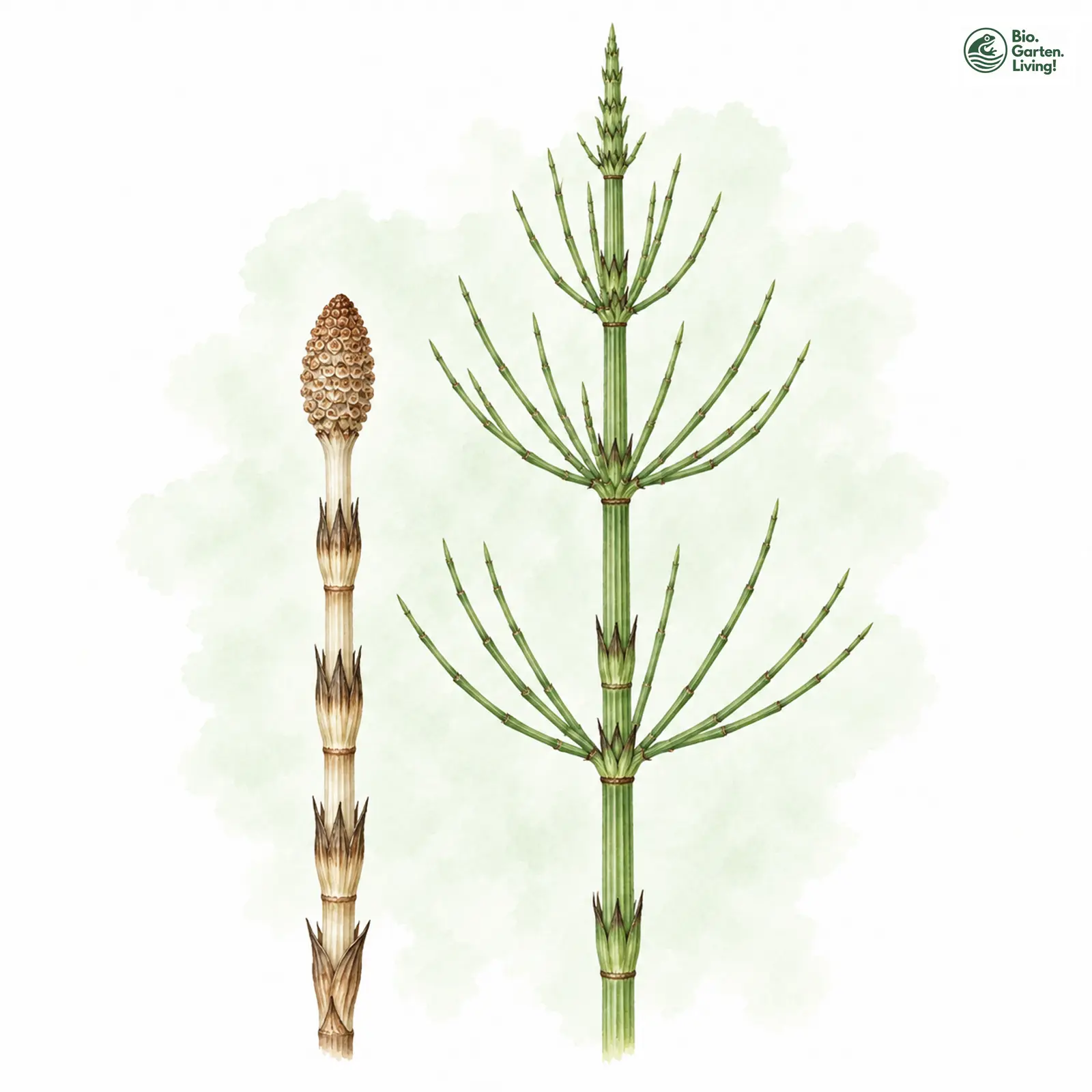 Aquarellzeichnung: Acker-Schachtelhalm (Equisetum arvense)