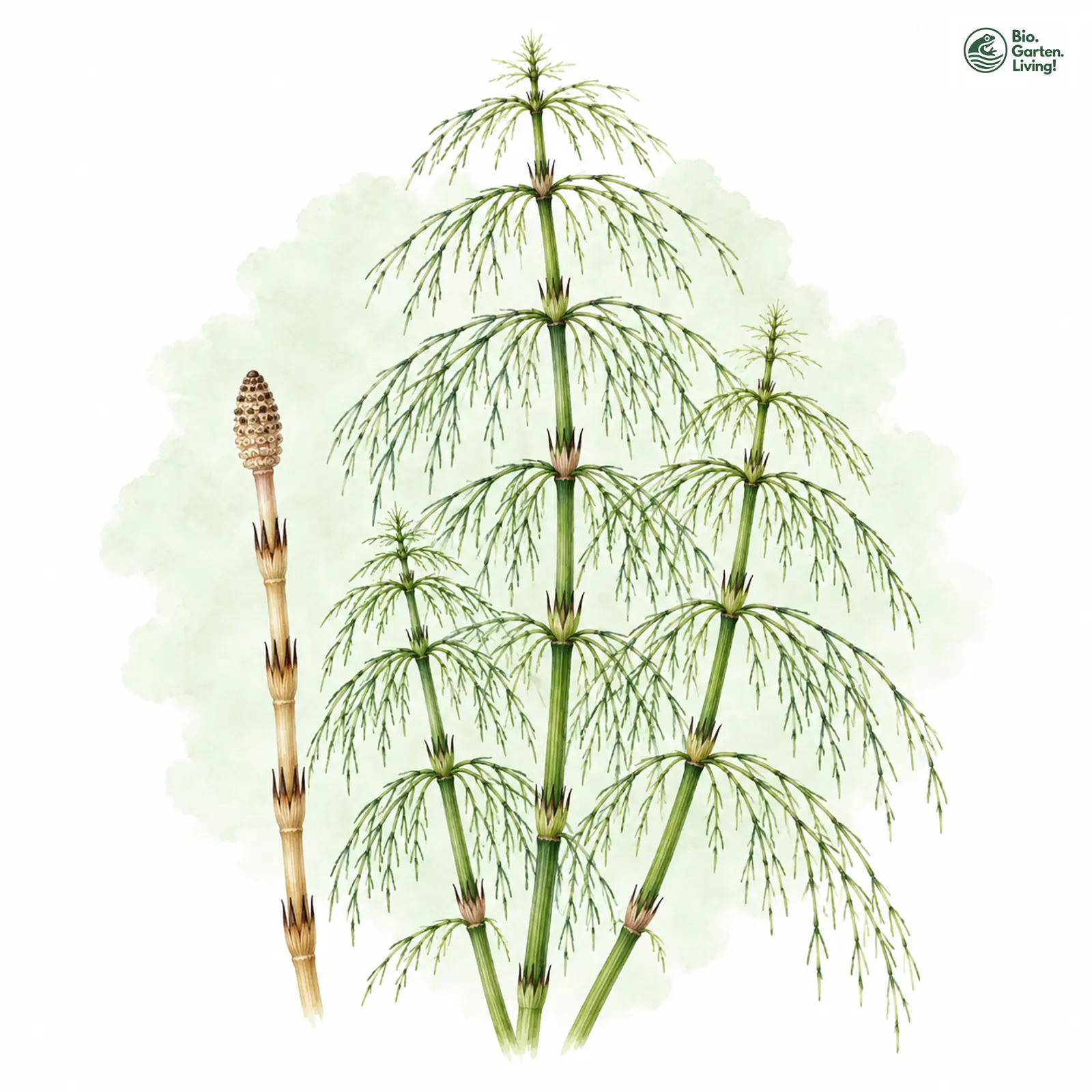 Aquarellzeichnung: Wald-Schachtelhalm (Equisetum sylvaticum)
