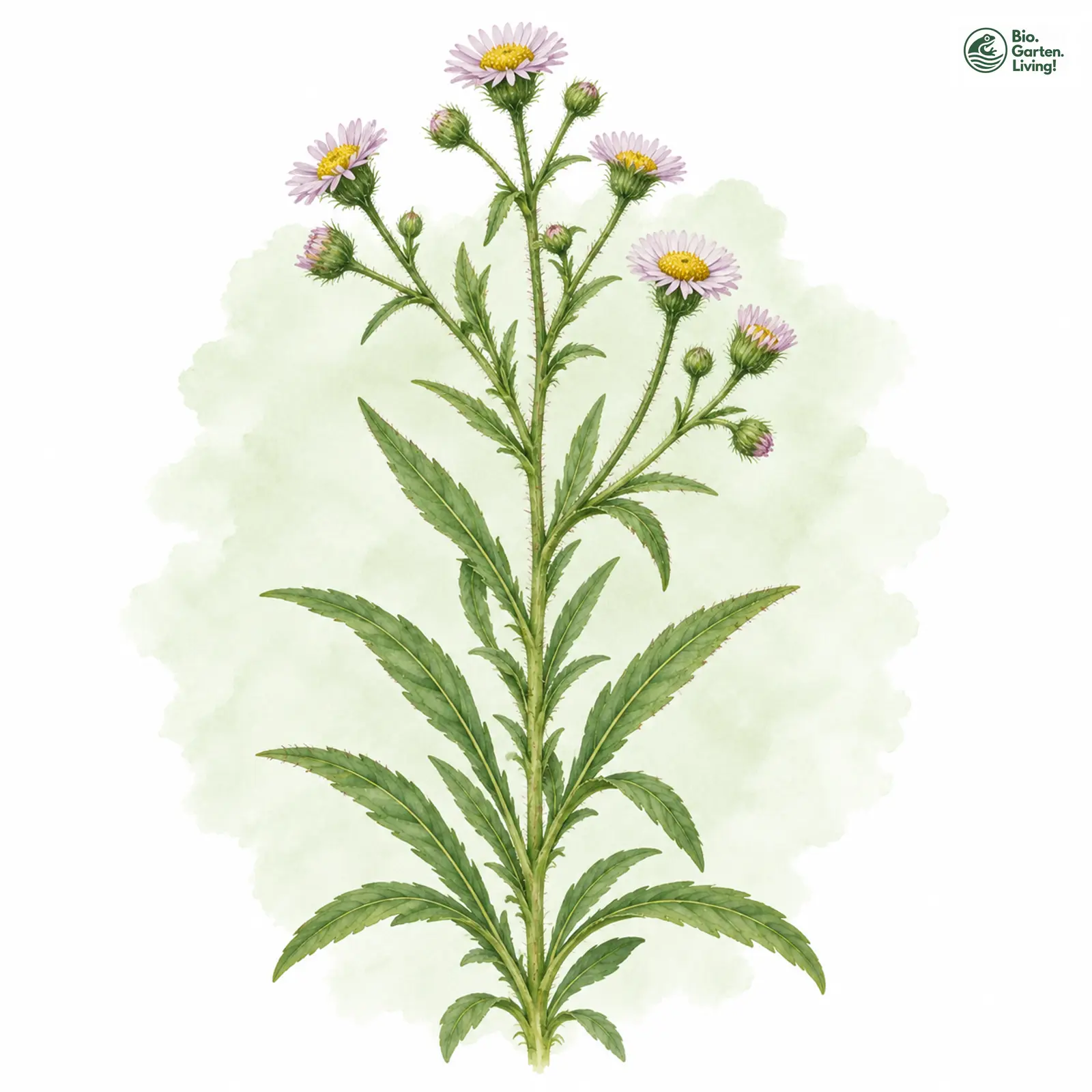 Aquarellzeichnung: Großblättriges Berufkraut (Erigeron macrophyllus)