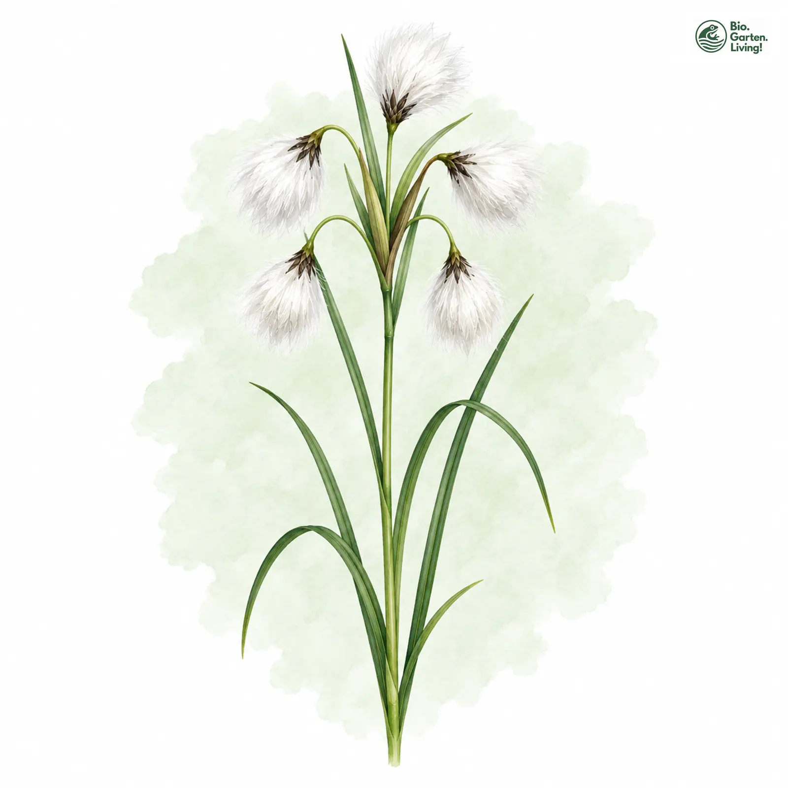 Aquarellzeichnung: Schmalblättriges Wollgras (Eriophorum angustifolium)