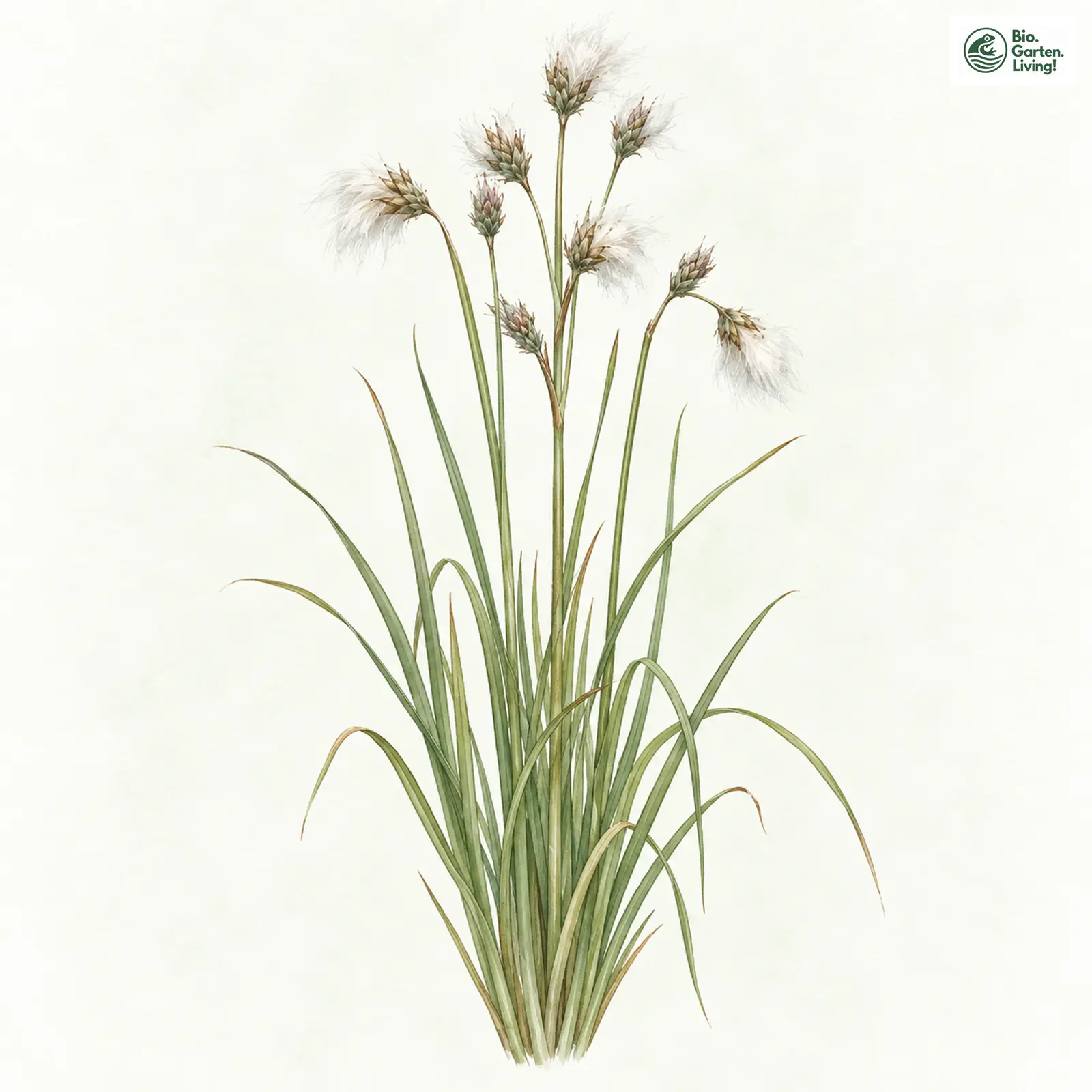 Aquarellzeichnung: Breitblättriges Wollgras (Eriophorum latifolium)