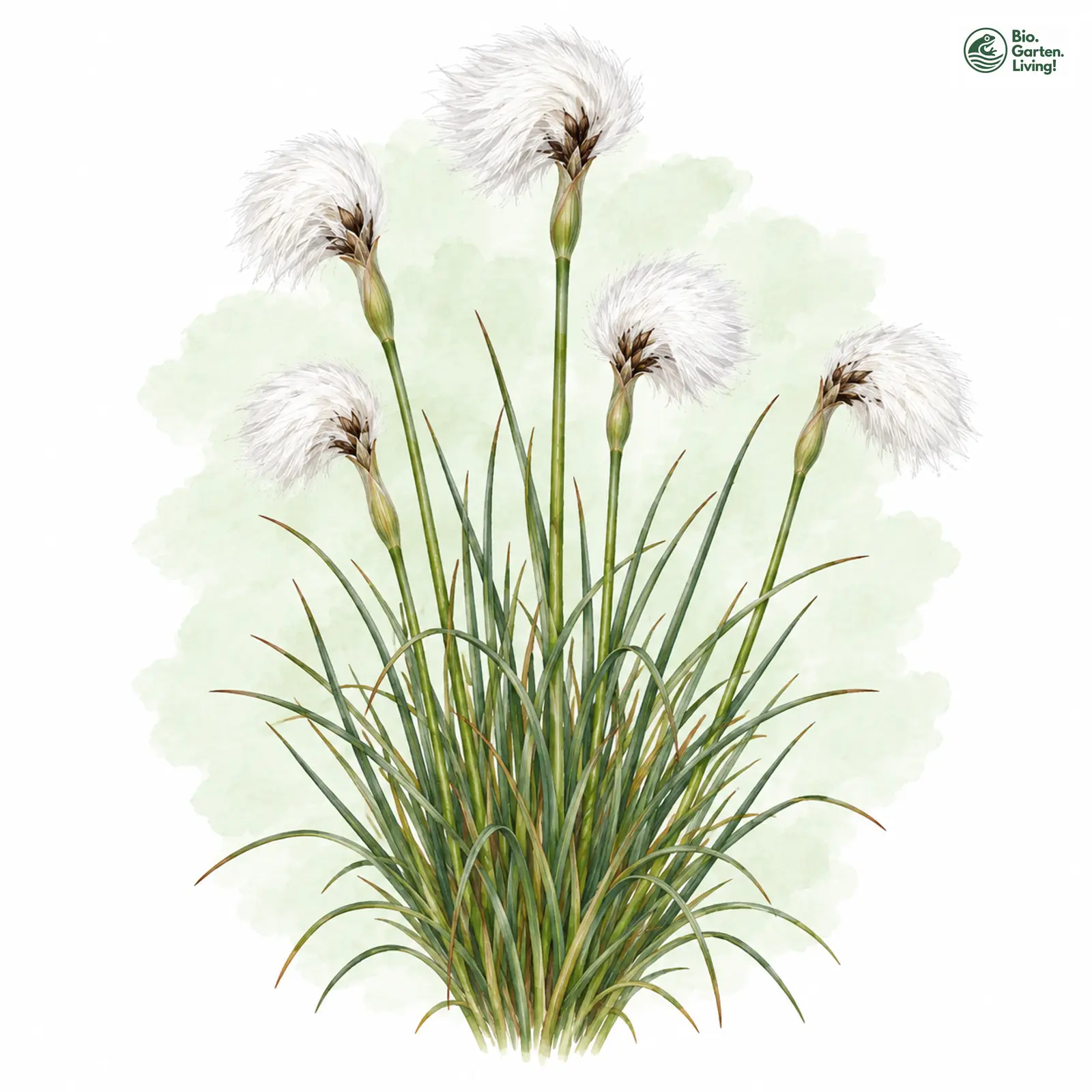 Aquarellzeichnung: Scheidiges Wollgras (Eriophorum vaginatum)