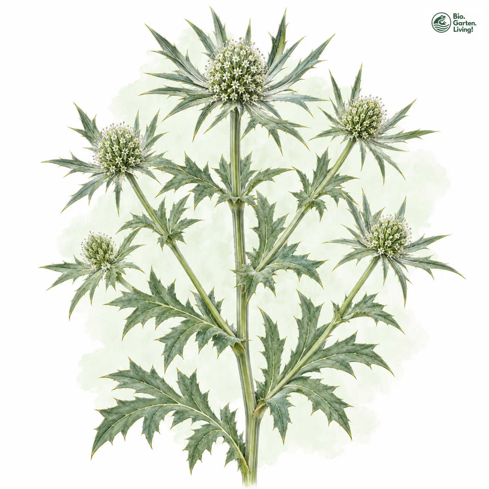 Aquarellzeichnung: Feld-Mannstreu (Eryngium campestre)
