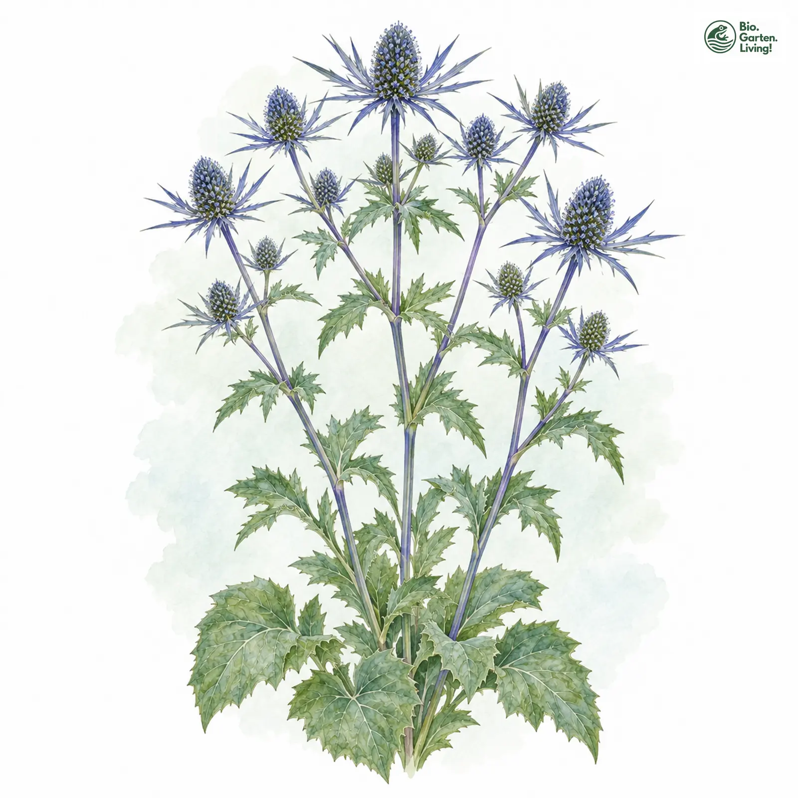 Aquarellzeichnung: Flachblättrige Mannstreu (Eryngium planum)