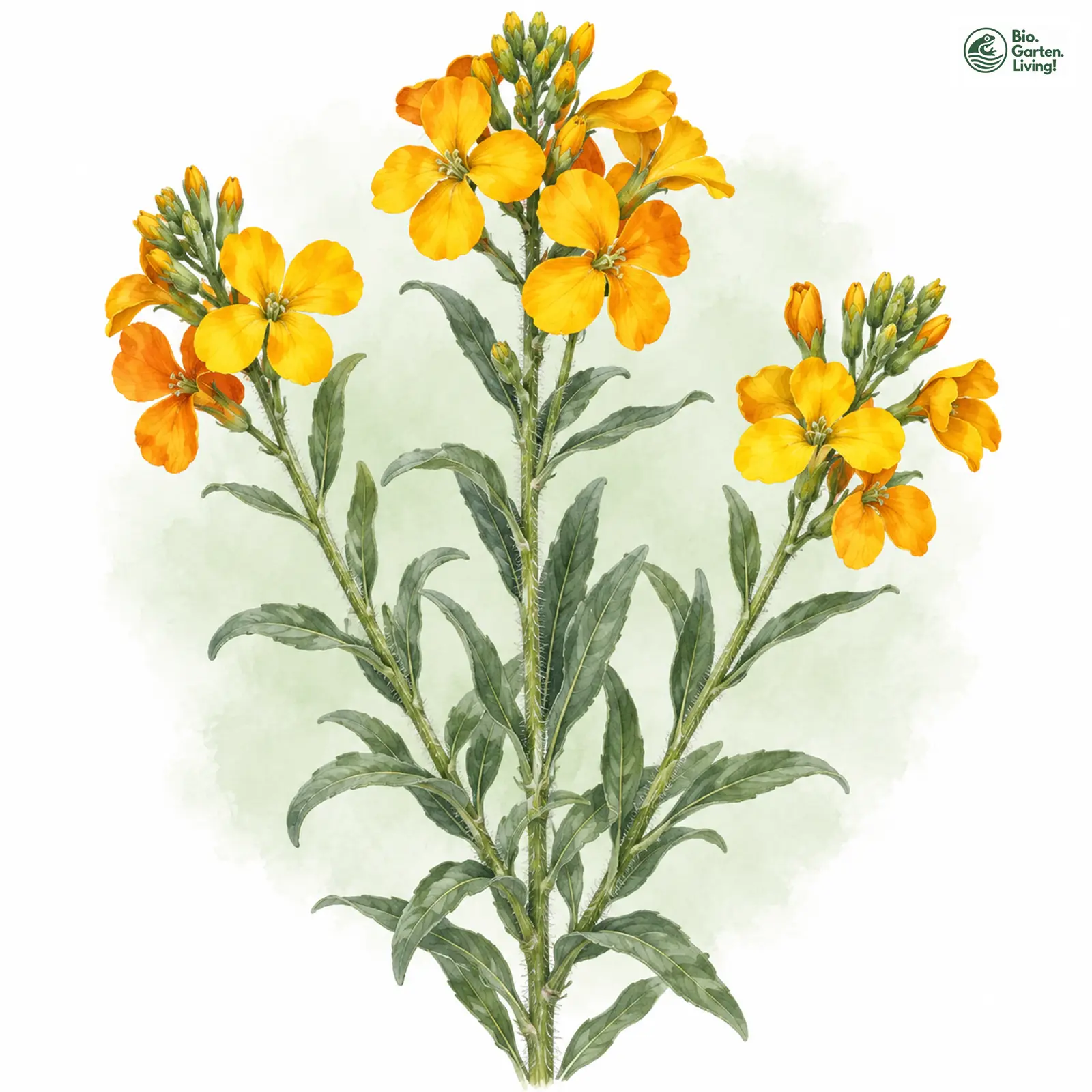 Aquarellzeichnung: Goldlack (Erysimum cheiri)