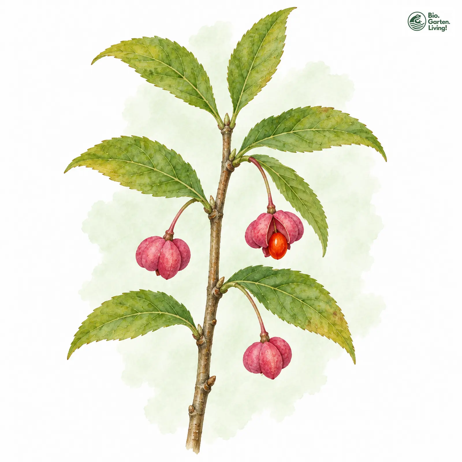 Aquarellzeichnung: Europäisches Pfaffenhütchen (Euonymus europaeus)
