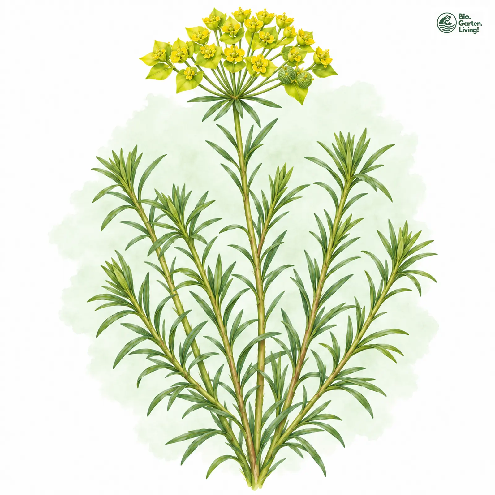 Aquarellzeichnung: Zypressen-Wolfsmilch (Euphorbia cyparissias)