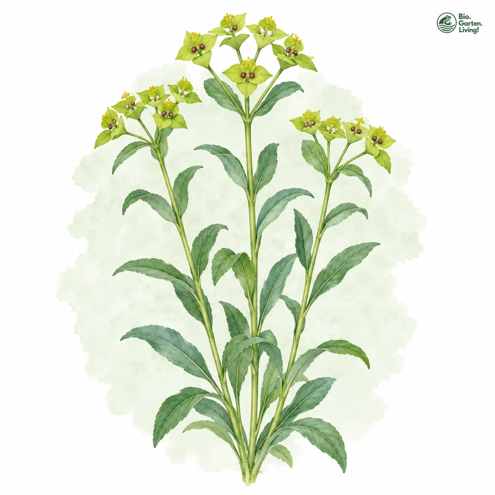 Aquarellzeichnung: Süße Wolfsmilch (Euphorbia dulcis)