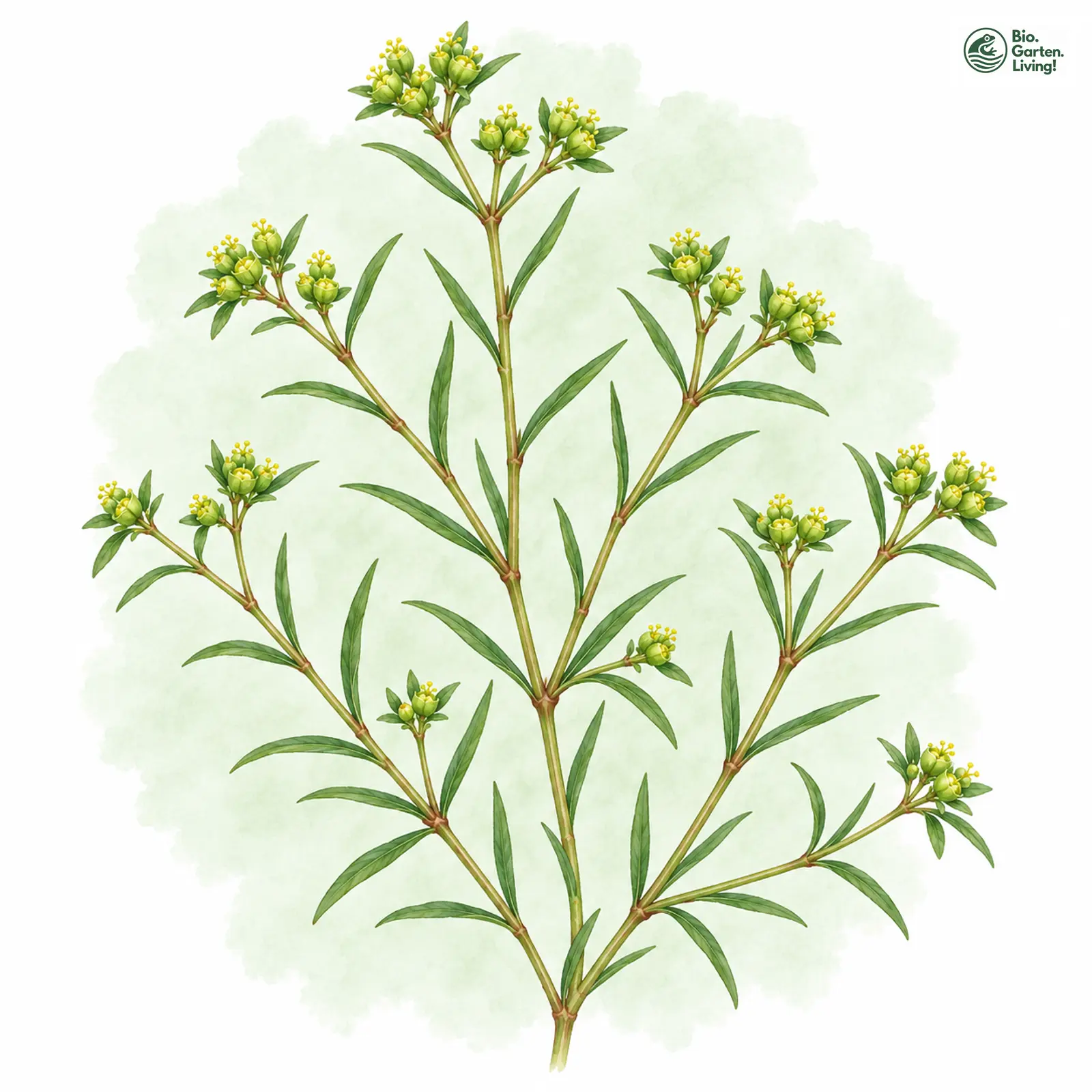 Aquarellzeichnung: Kleine Wolfsmilch (Euphorbia exigua)