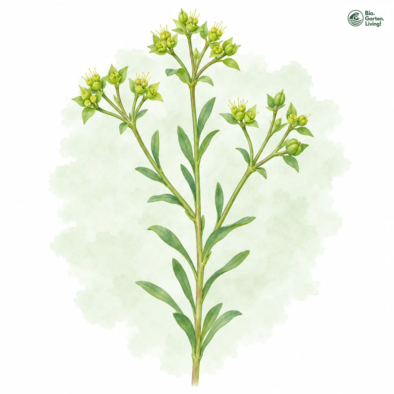 Aquarellzeichnung: Sichel-Wolfsmilch (Euphorbia falcata)