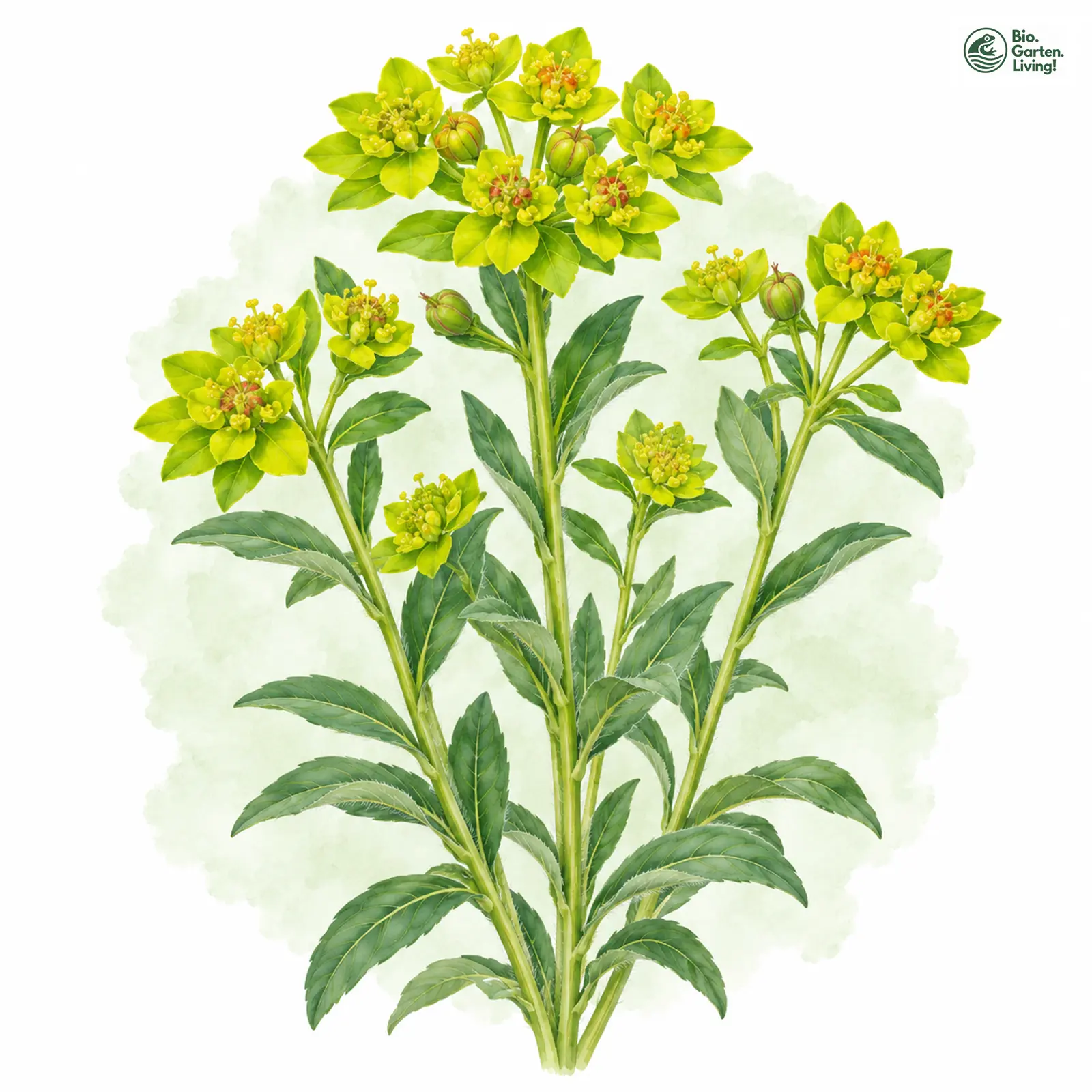Aquarellzeichnung: Wollige Wolfsmilch (Euphorbia illirica)