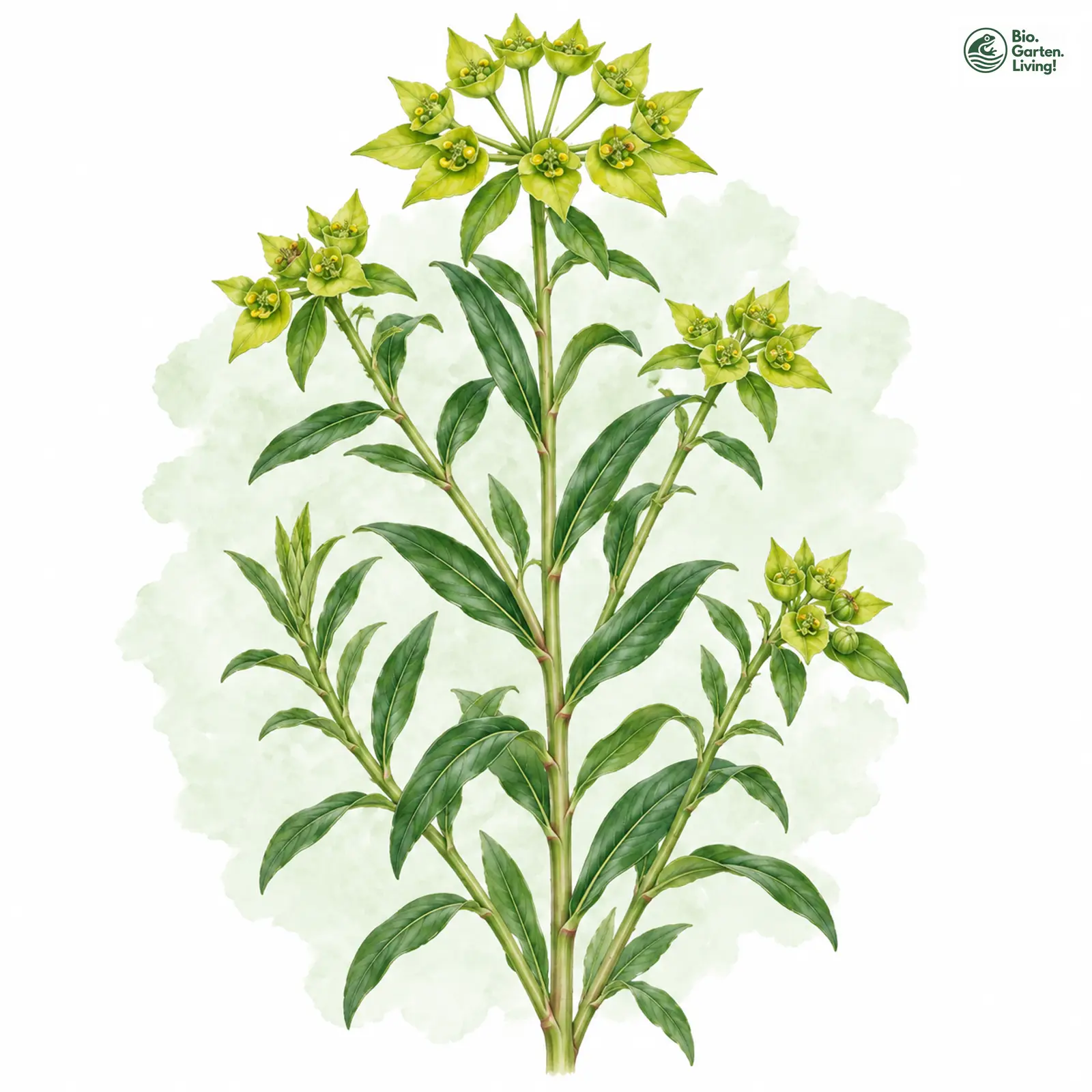 Aquarellzeichnung: Glanz-Wolfsmilch (Euphorbia lucida)