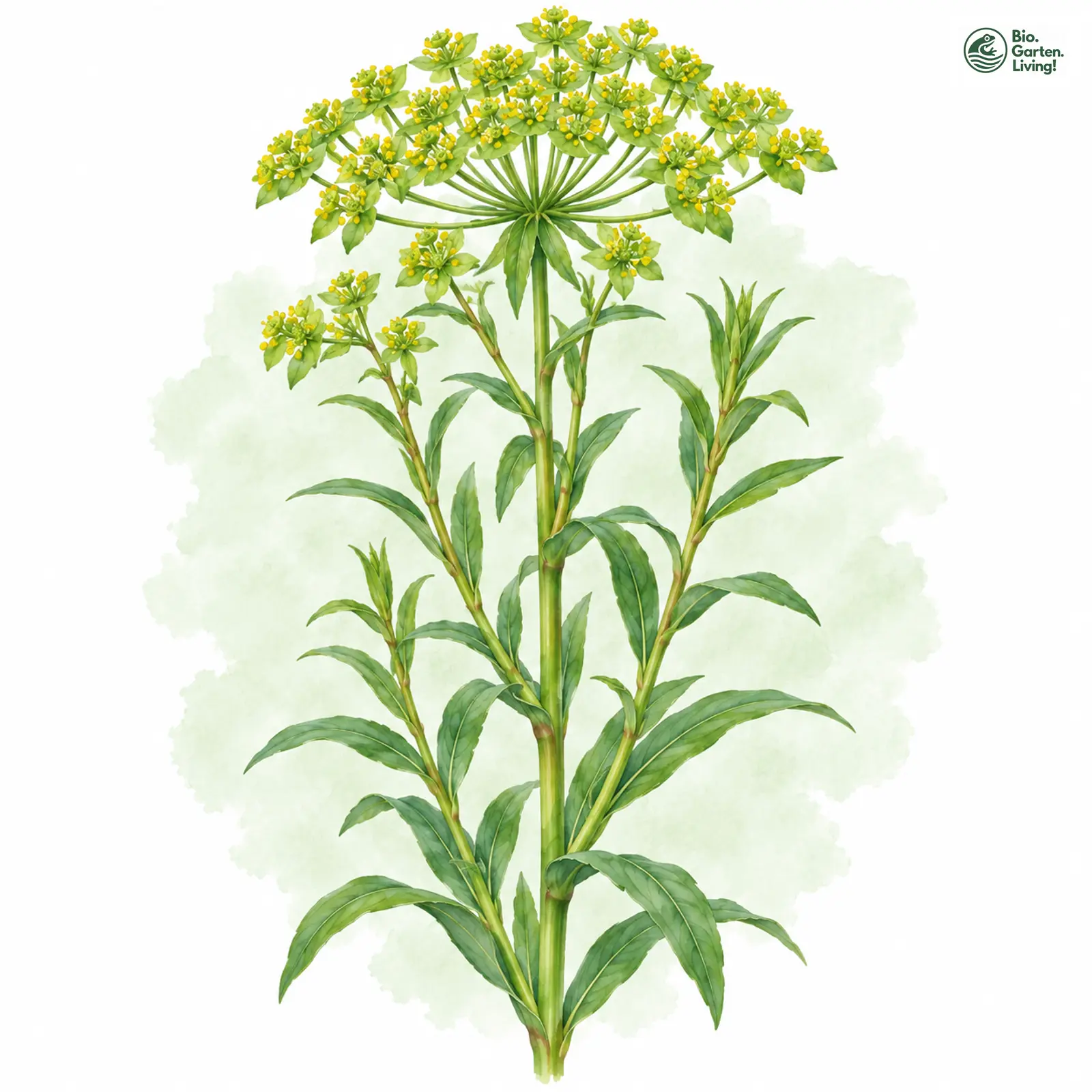 Aquarellzeichnung: Sumpf-Wolfsmilch (Euphorbia palustris)