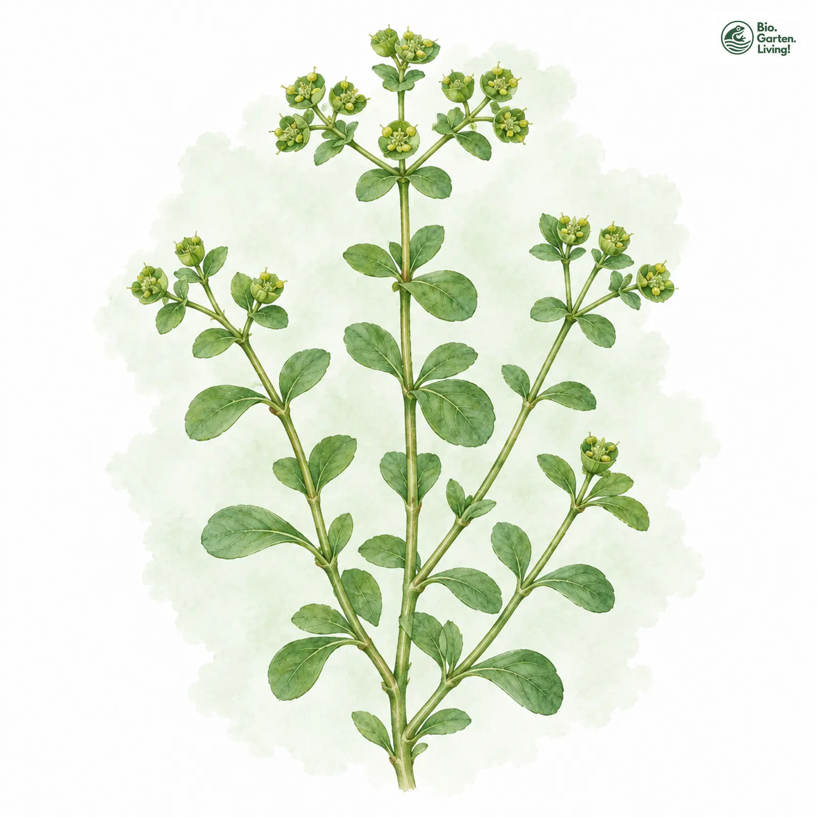 Aquarellzeichnung: Garten-Wolfsmilch (Euphorbia peplus)