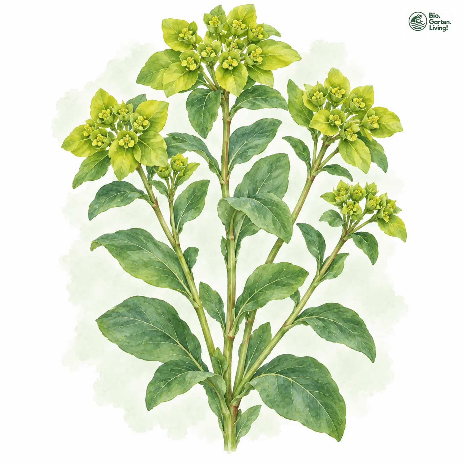 Aquarellzeichnung: Breitblättrige Wolfsmilch (Euphorbia platyphyllos)