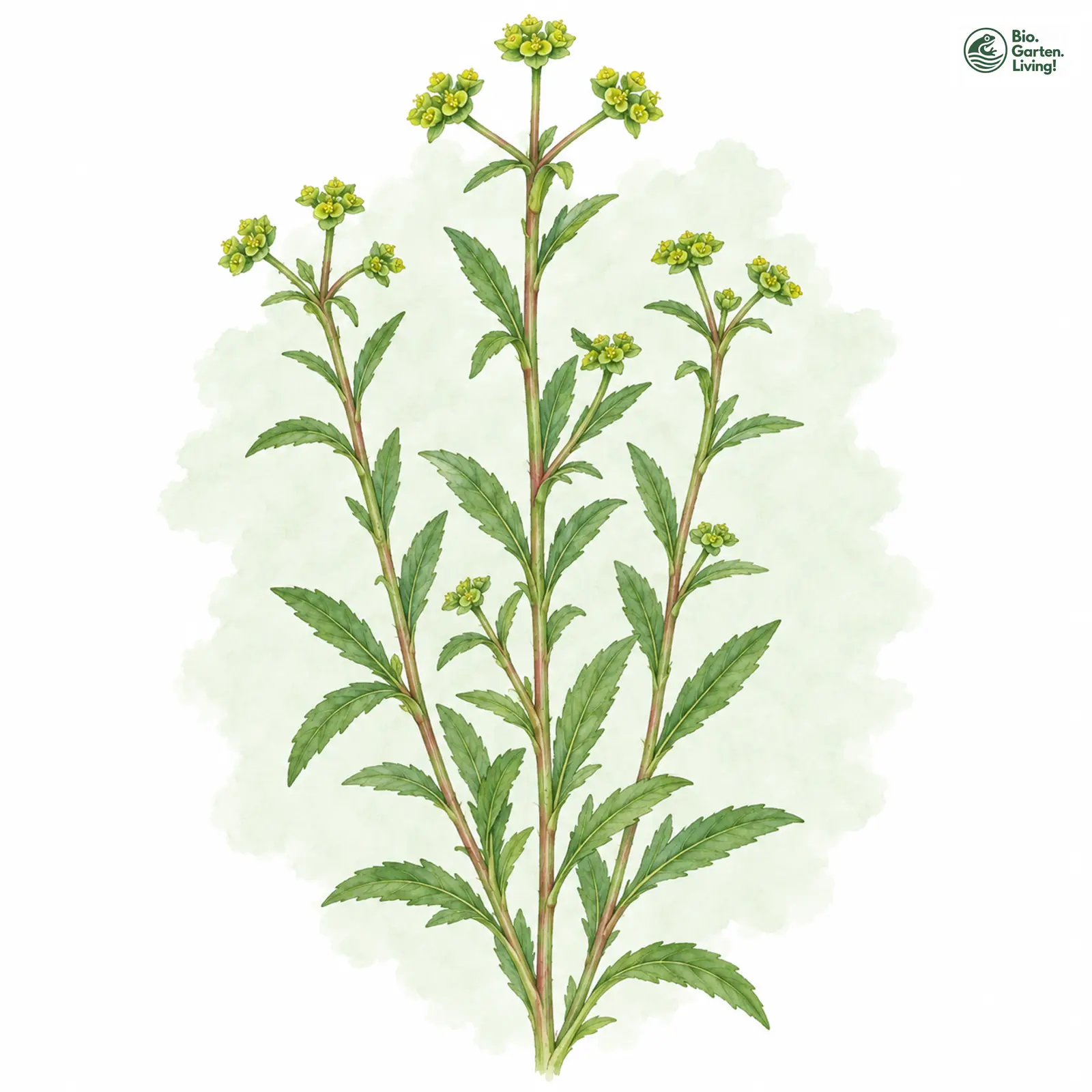 Aquarellzeichnung: Steife Wolfsmilch (Euphorbia stricta)