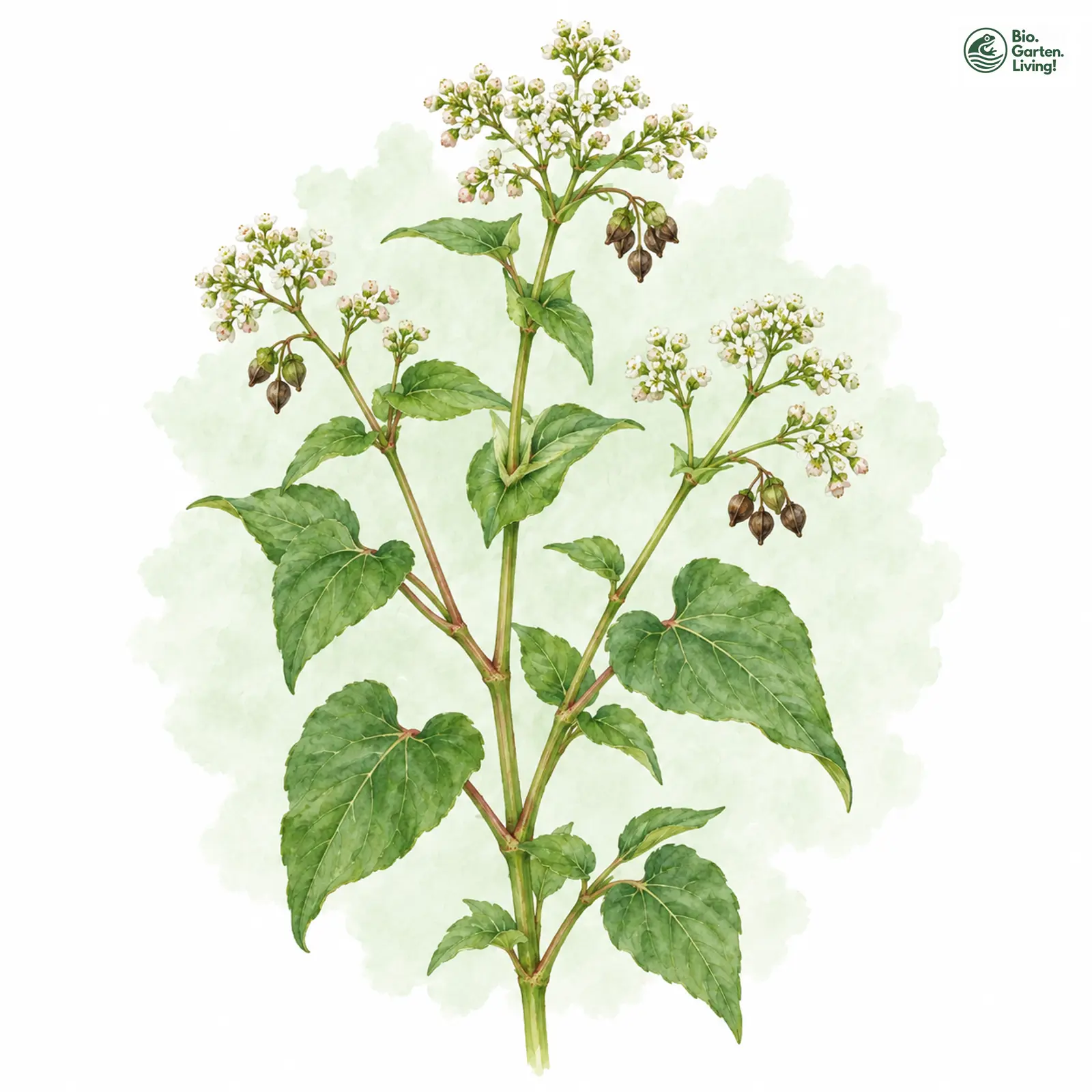 Aquarellzeichnung: Tataren-Buchweizen (Fagopyrum tataricum)