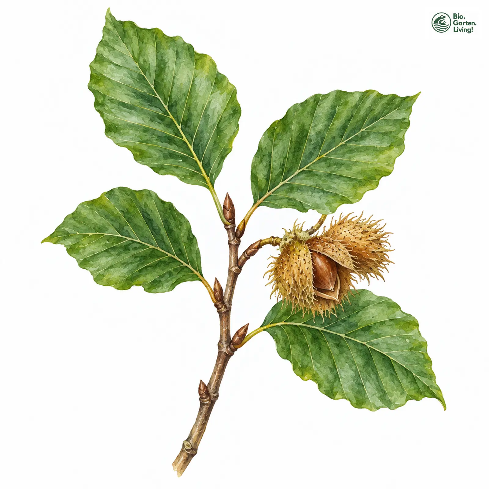 Aquarellzeichnung: Gewöhnliche Buche (Fagus sylvatica)