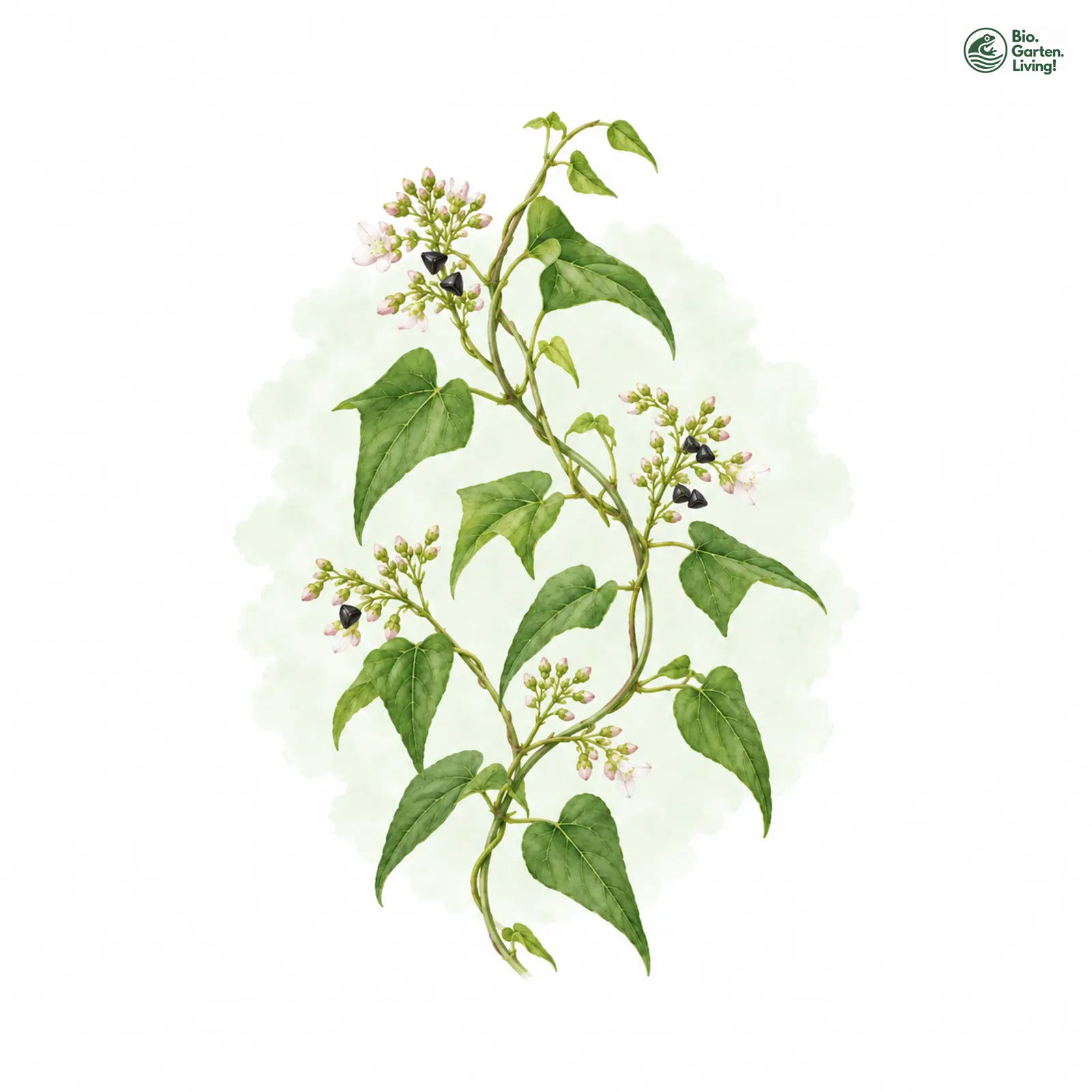 Aquarellzeichnung: Hecken-Flügelknöterich (Fallopia dumetorum)