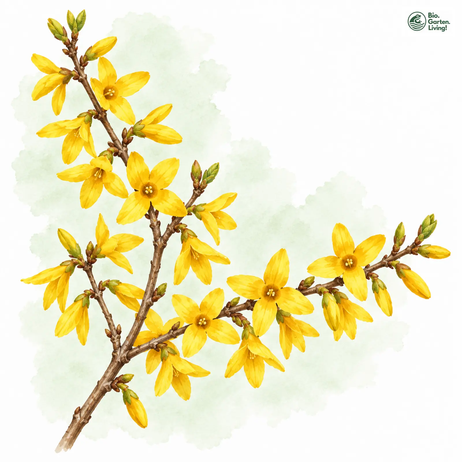 Aquarellzeichnung: Garten-Forsythie (Forsythia × intermedia)