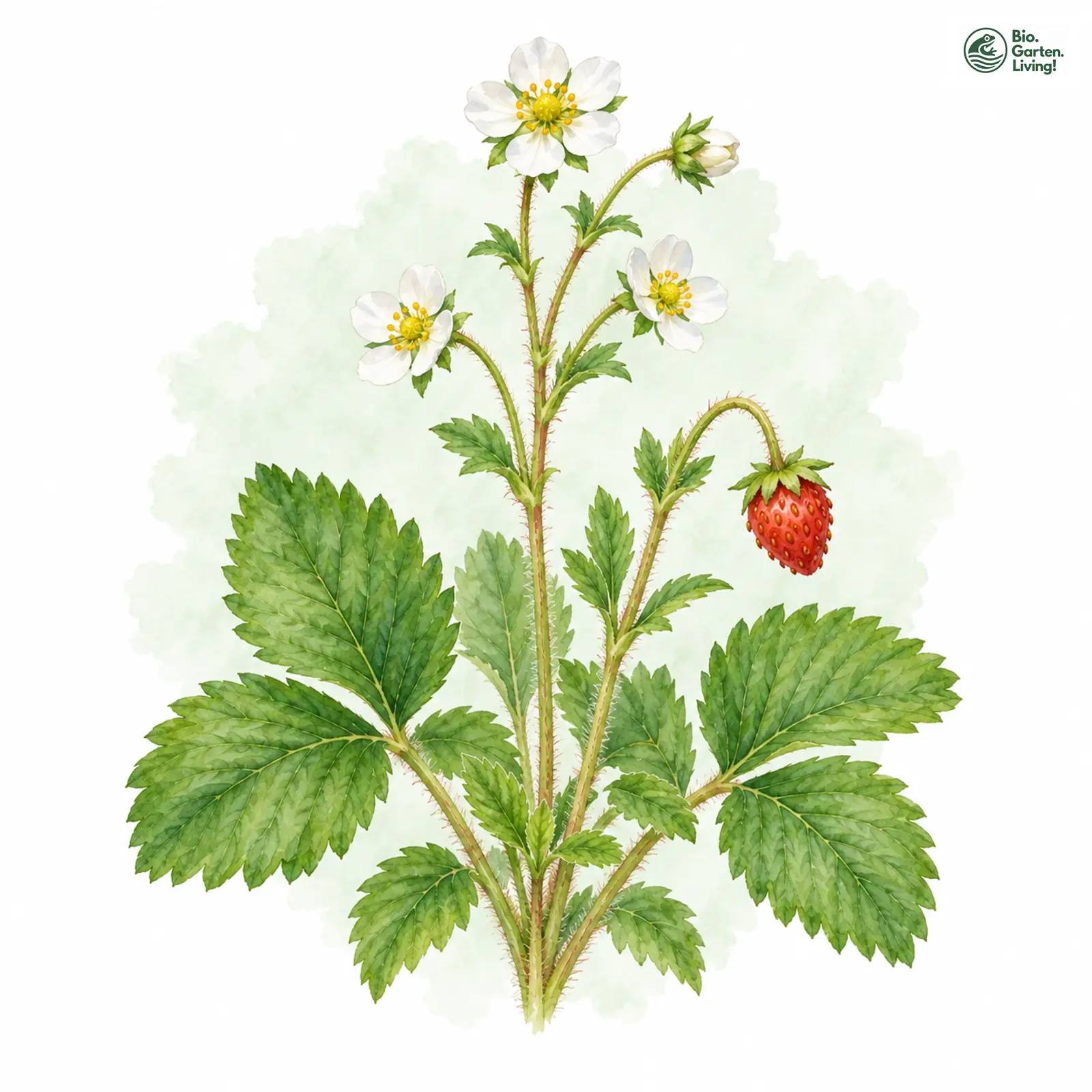 Aquarellzeichnung: Wald-Erdbeere (Fragaria vesca)