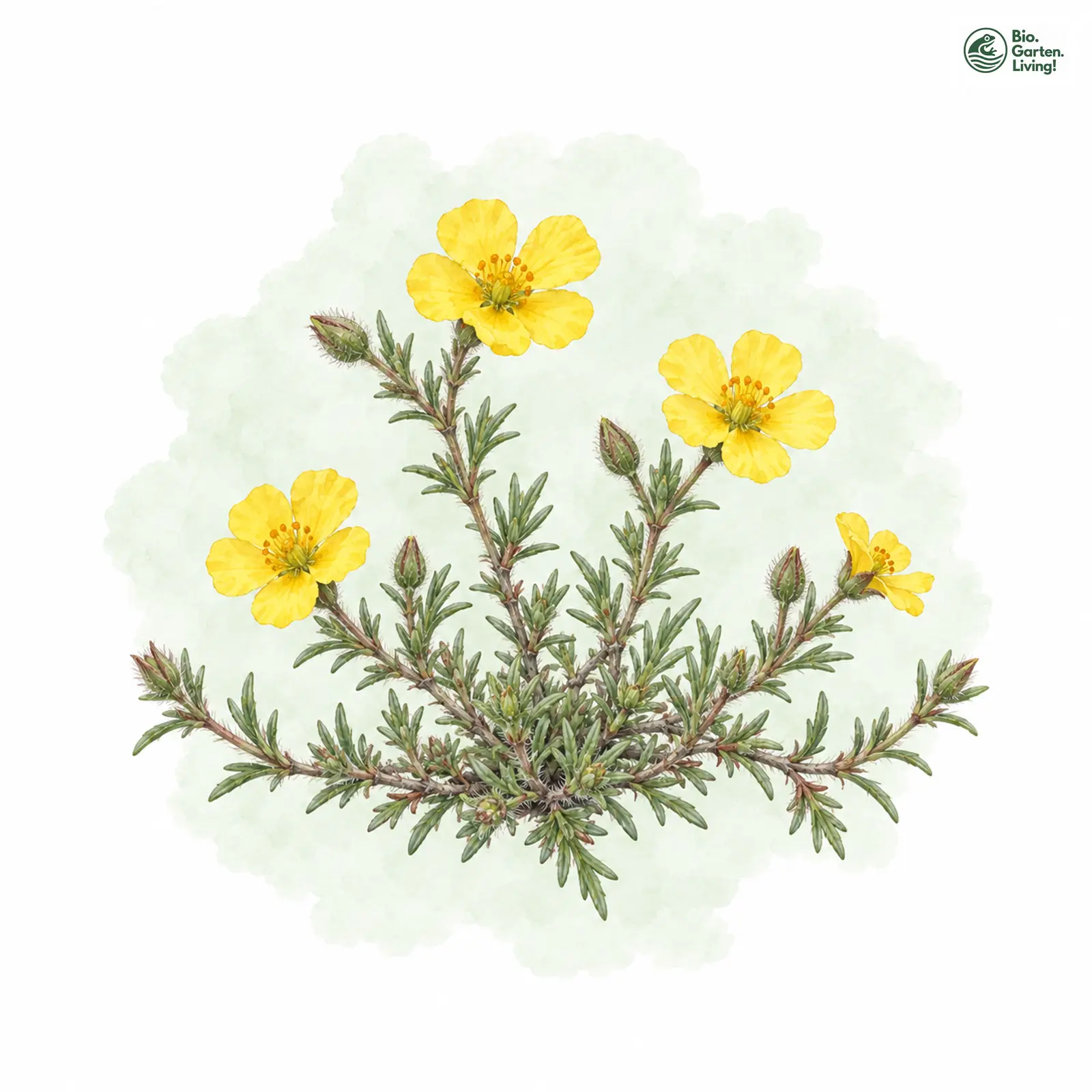 Aquarellzeichnung: Gewöhnliches Nadelröschen (Fumana procumbens)
