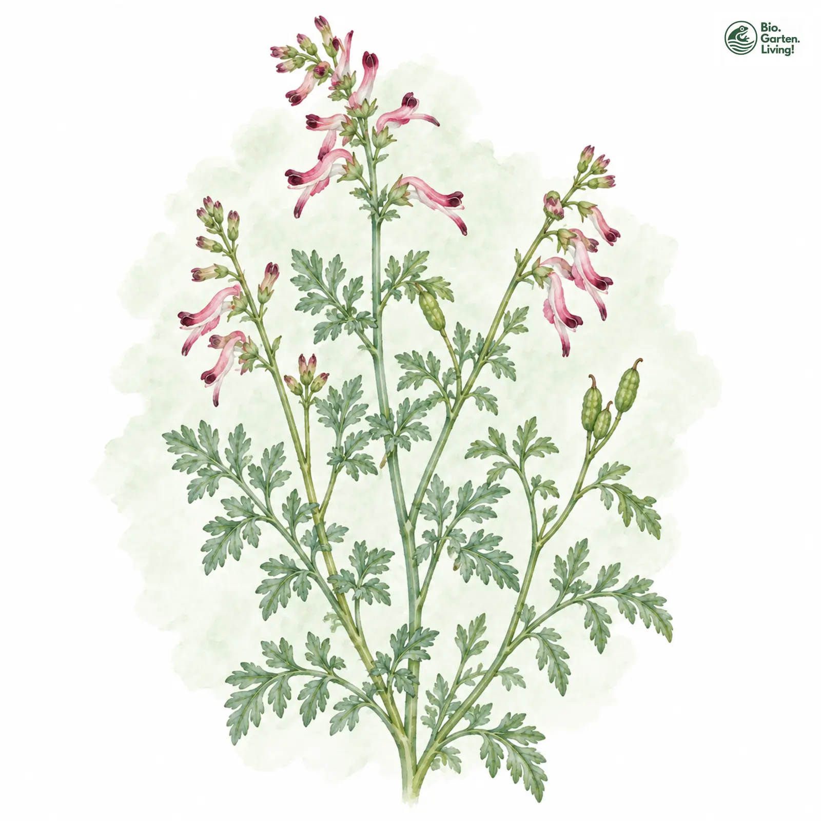 Aquarellzeichnung: Schnabel-Erdrauch (Fumaria rostellata)