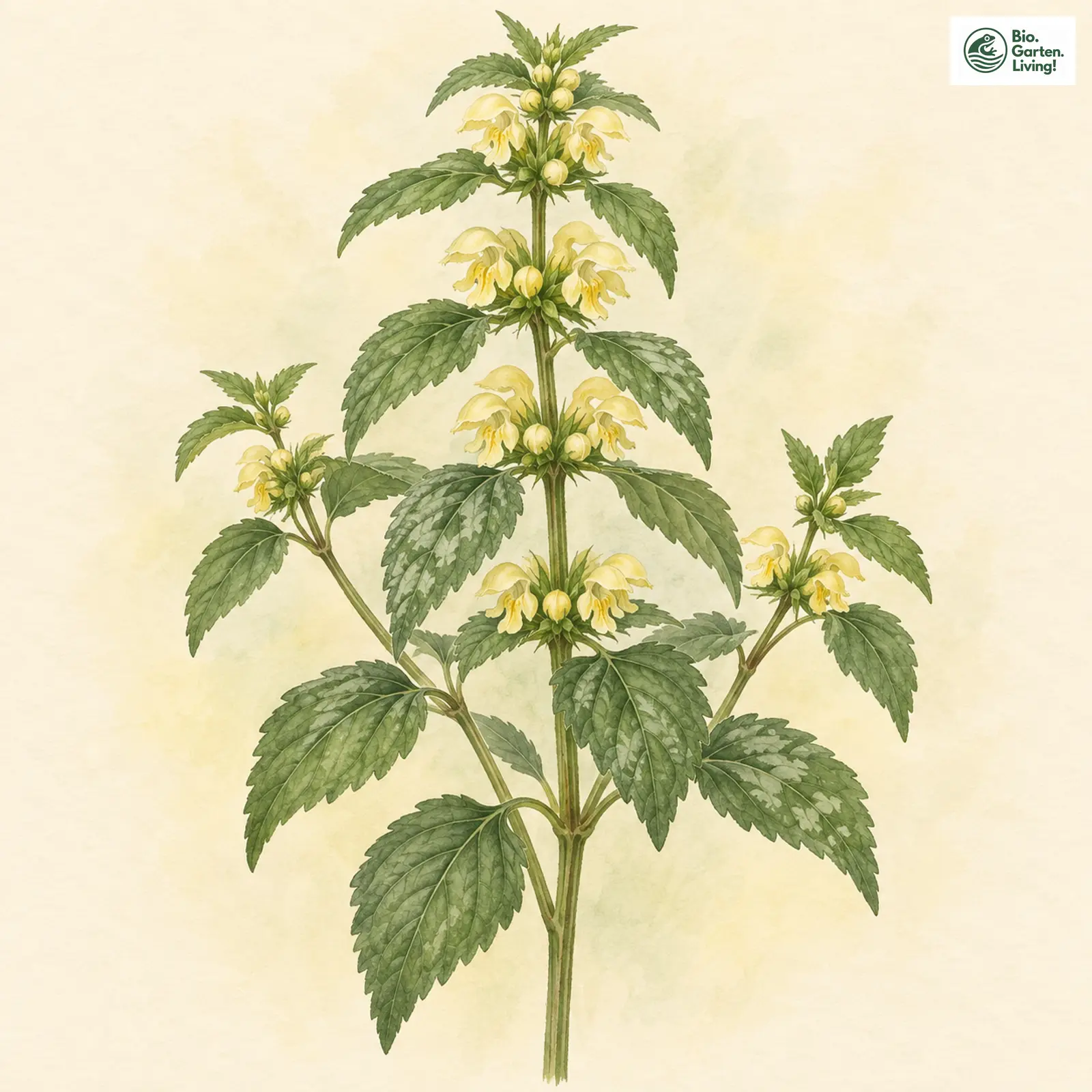 Aquarellzeichnung: Blassgelbe Goldnessel (Galeobdolon flavidum)