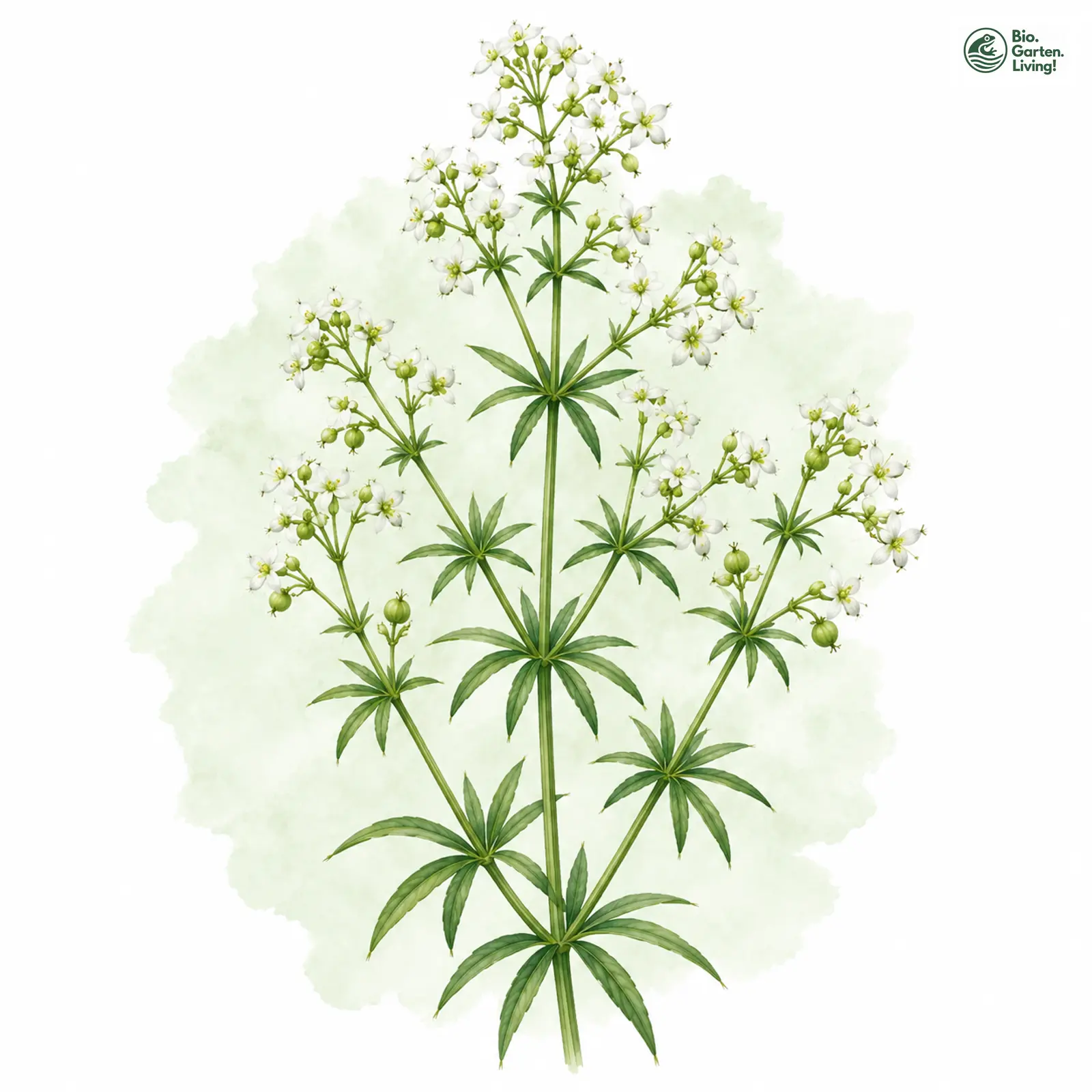 Aquarellzeichnung: Weißes Labkraut (Galium album)