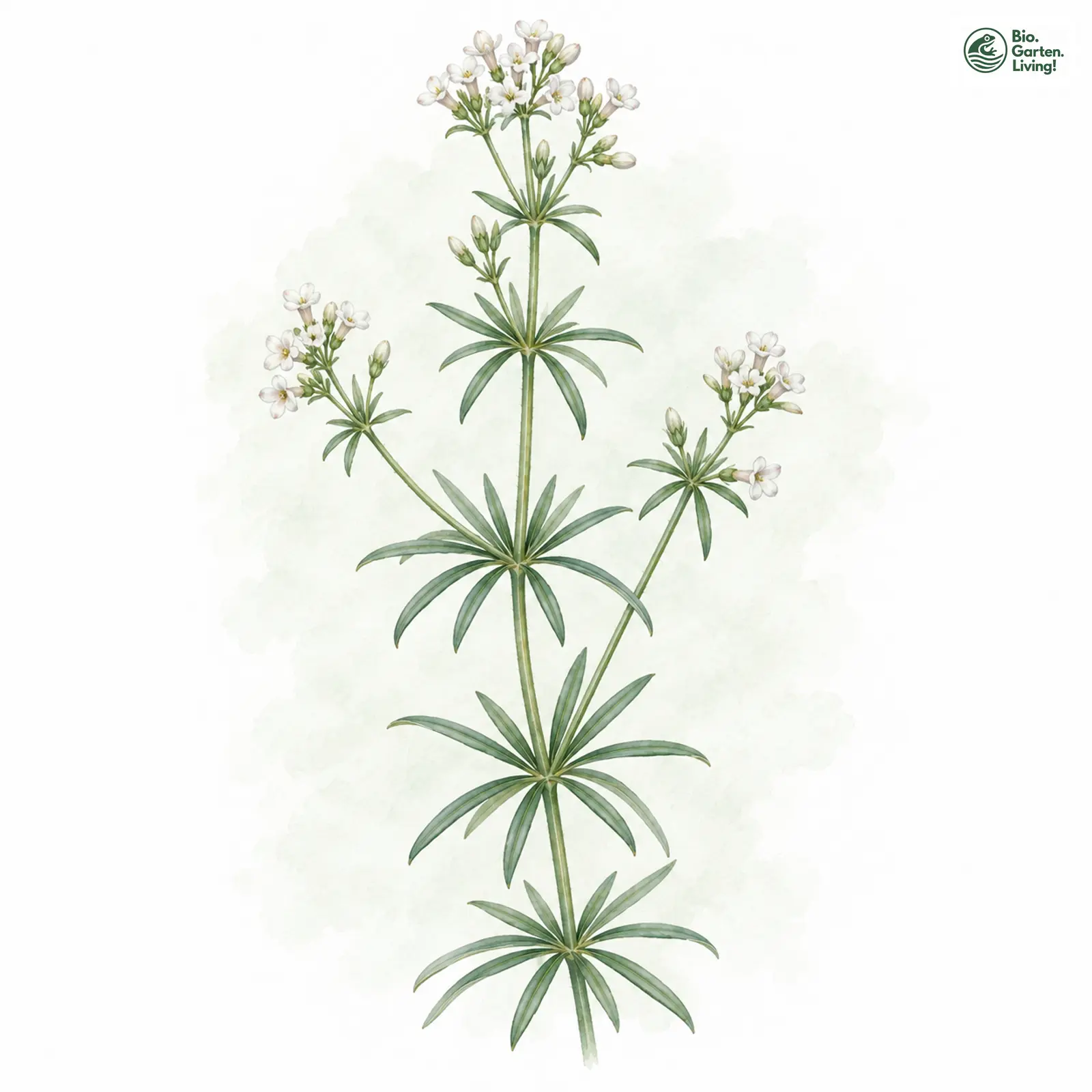 Aquarellzeichnung: Blaugrünes Labkraut (Galium glaucum)