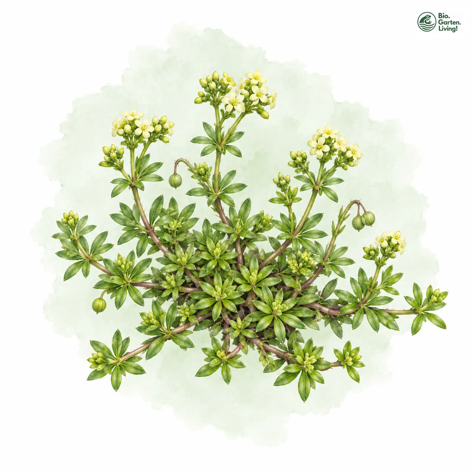 Aquarellzeichnung: Schweizer Labkraut (Galium megalospermum)