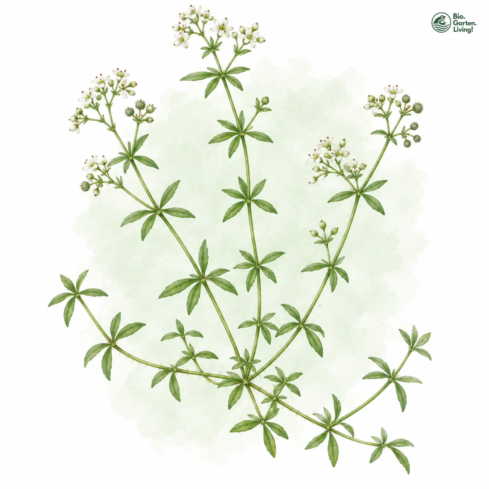 Aquarellzeichnung: Sumpf-Labkraut (Galium palustre (im engeren Sinne))