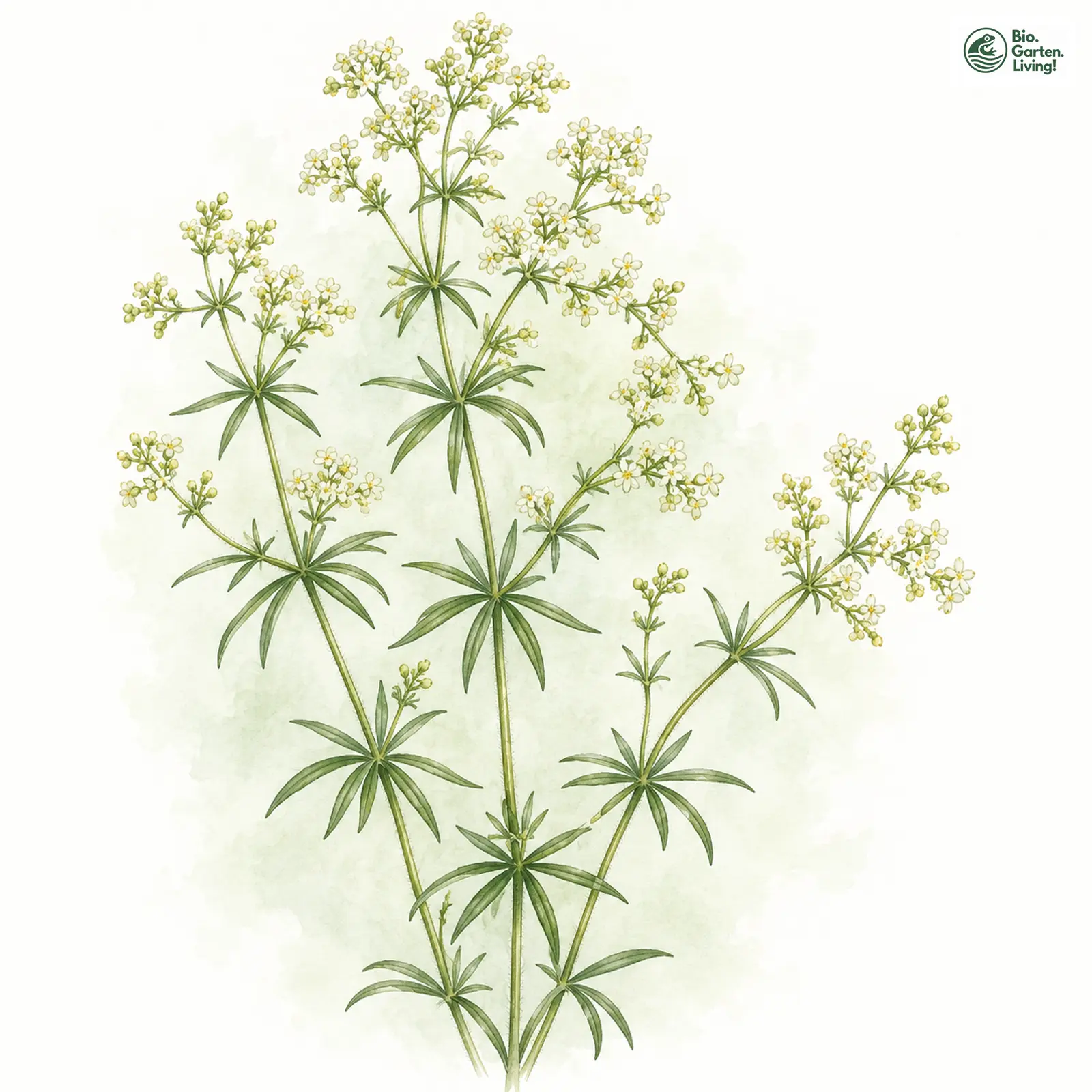 Aquarellzeichnung: Gelblichweißes Labkraut (Galium pomeranicum)