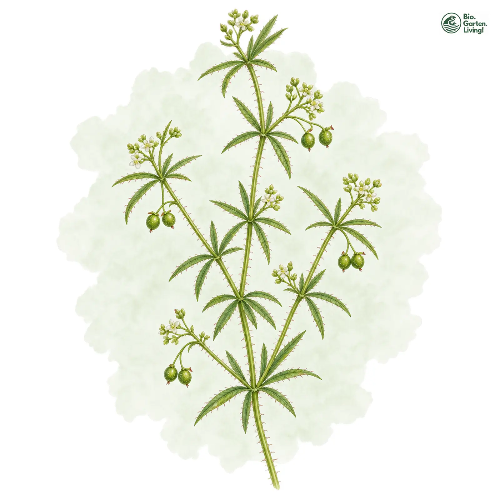 Aquarellzeichnung: Kleinfrüchtiges Kletten-Labkraut (Galium spurium)