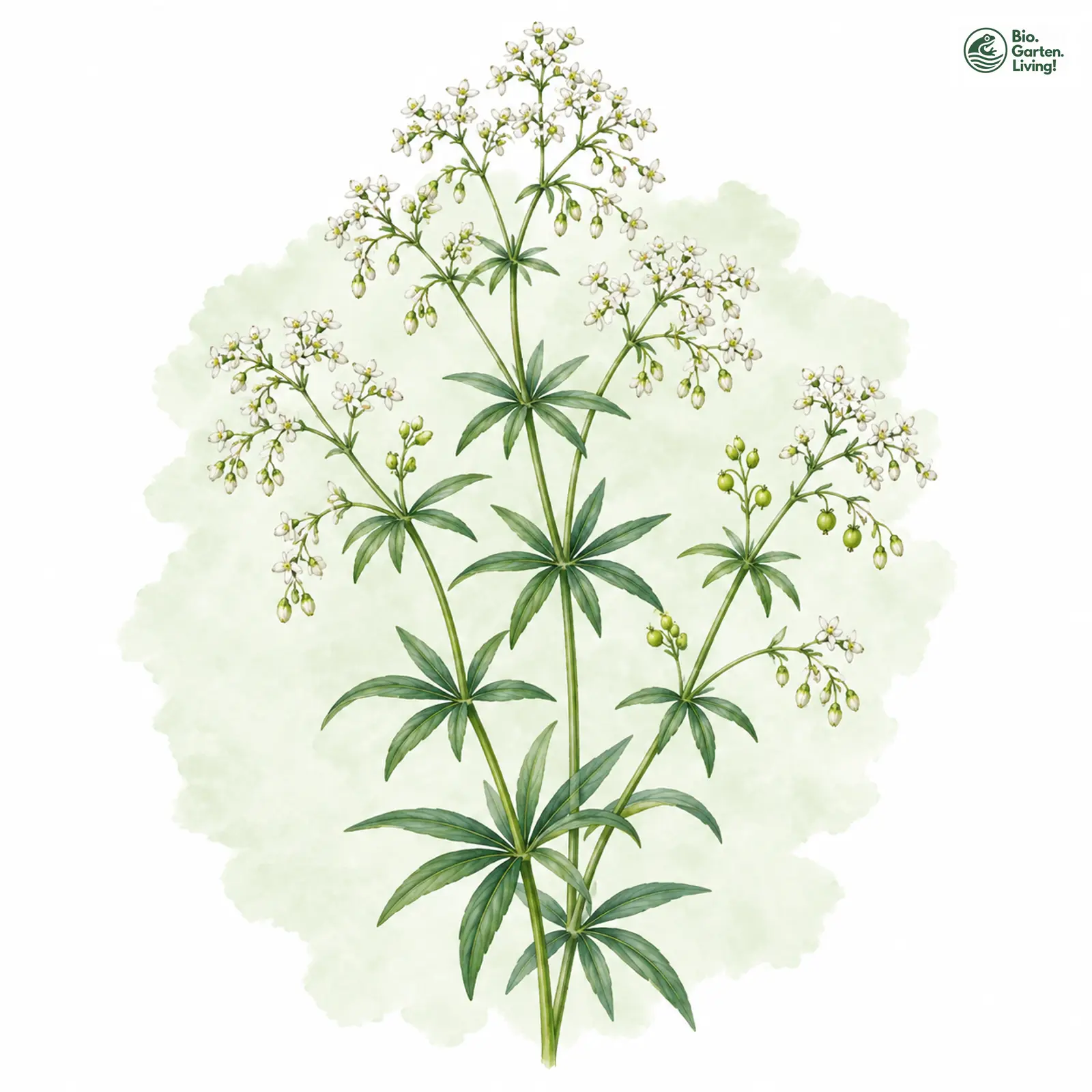 Aquarellzeichnung: Wald-Labkraut (Galium sylvaticum (im engeren Sinne))