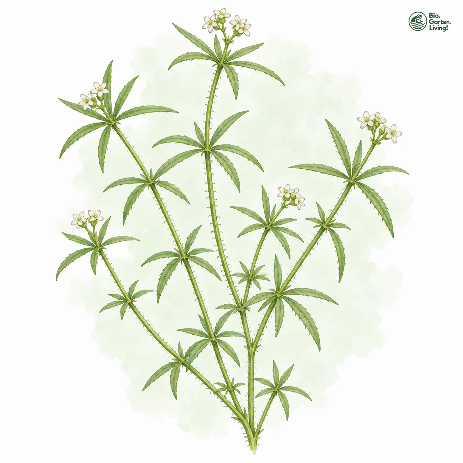 Aquarellzeichnung: Dreihörniges Labkraut (Galium tricornutum)