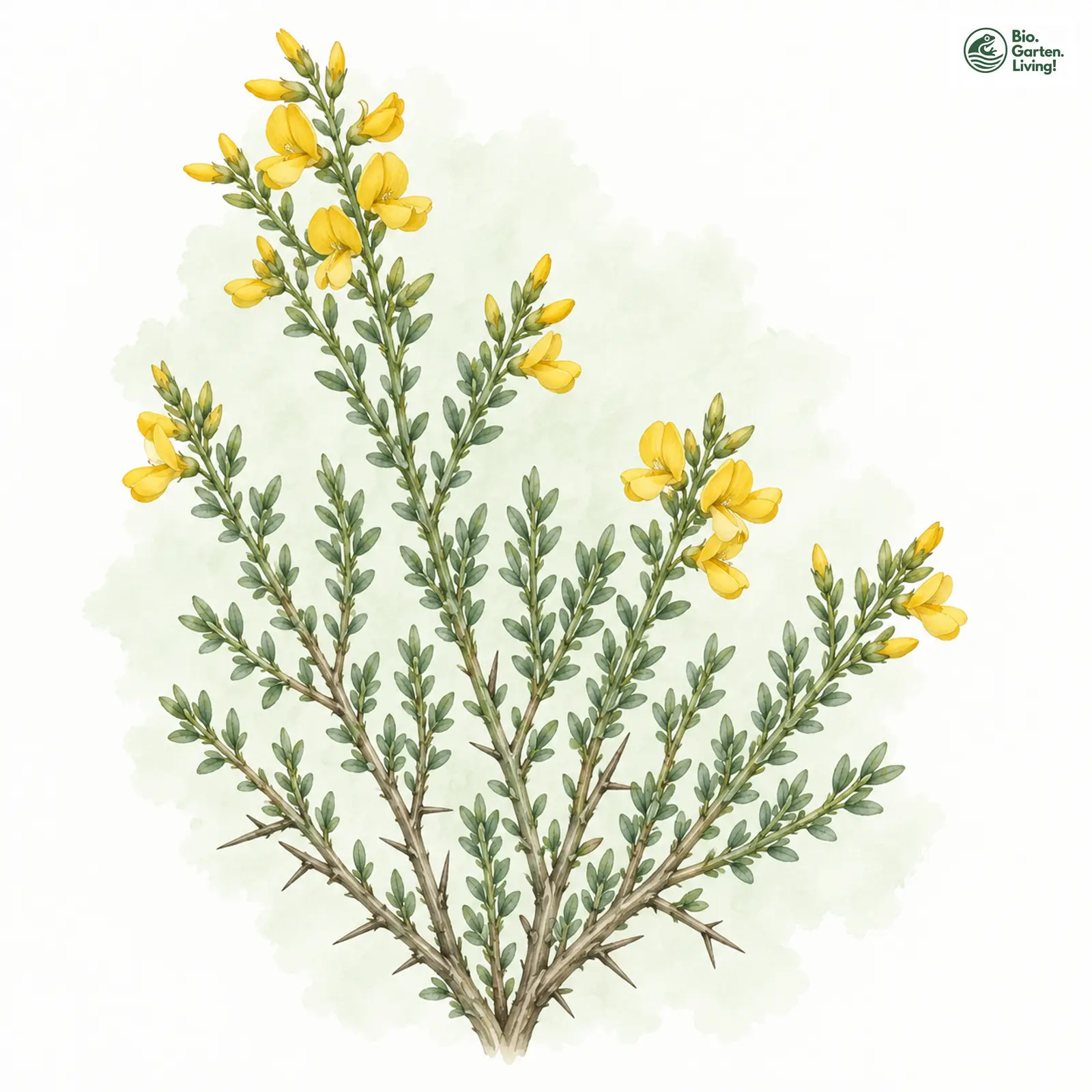 Aquarellzeichnung: Englischer Ginster (Genista anglica)