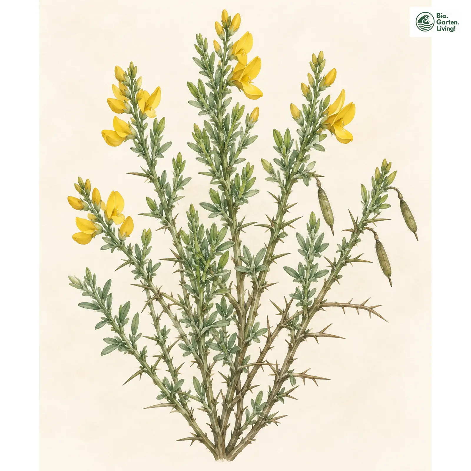 Aquarellzeichnung: Deutscher Ginster (Genista germanica)