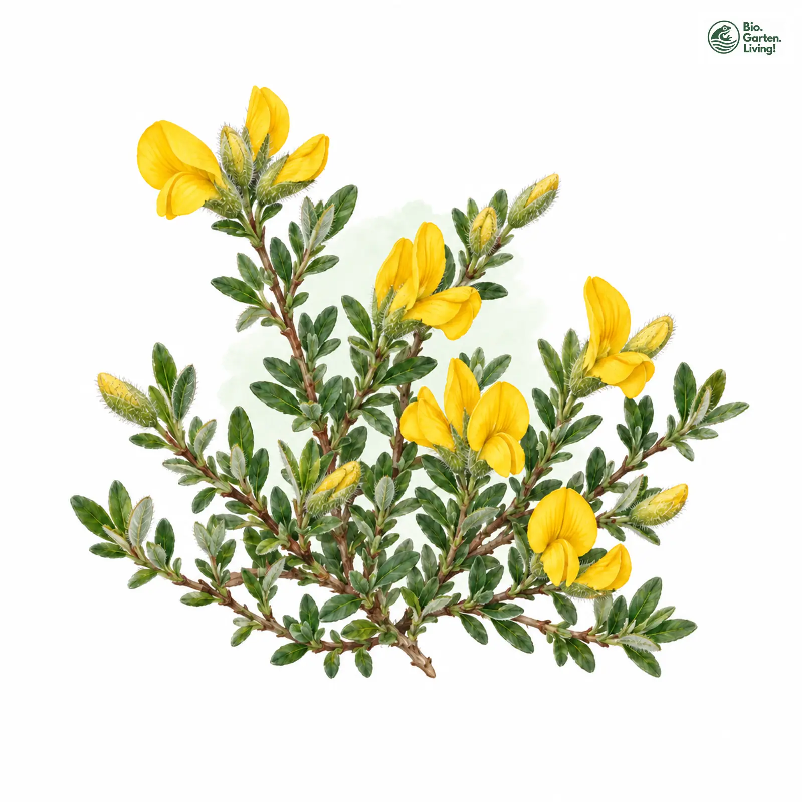 Aquarellzeichnung: Haar-Ginster (Genista pilosa)