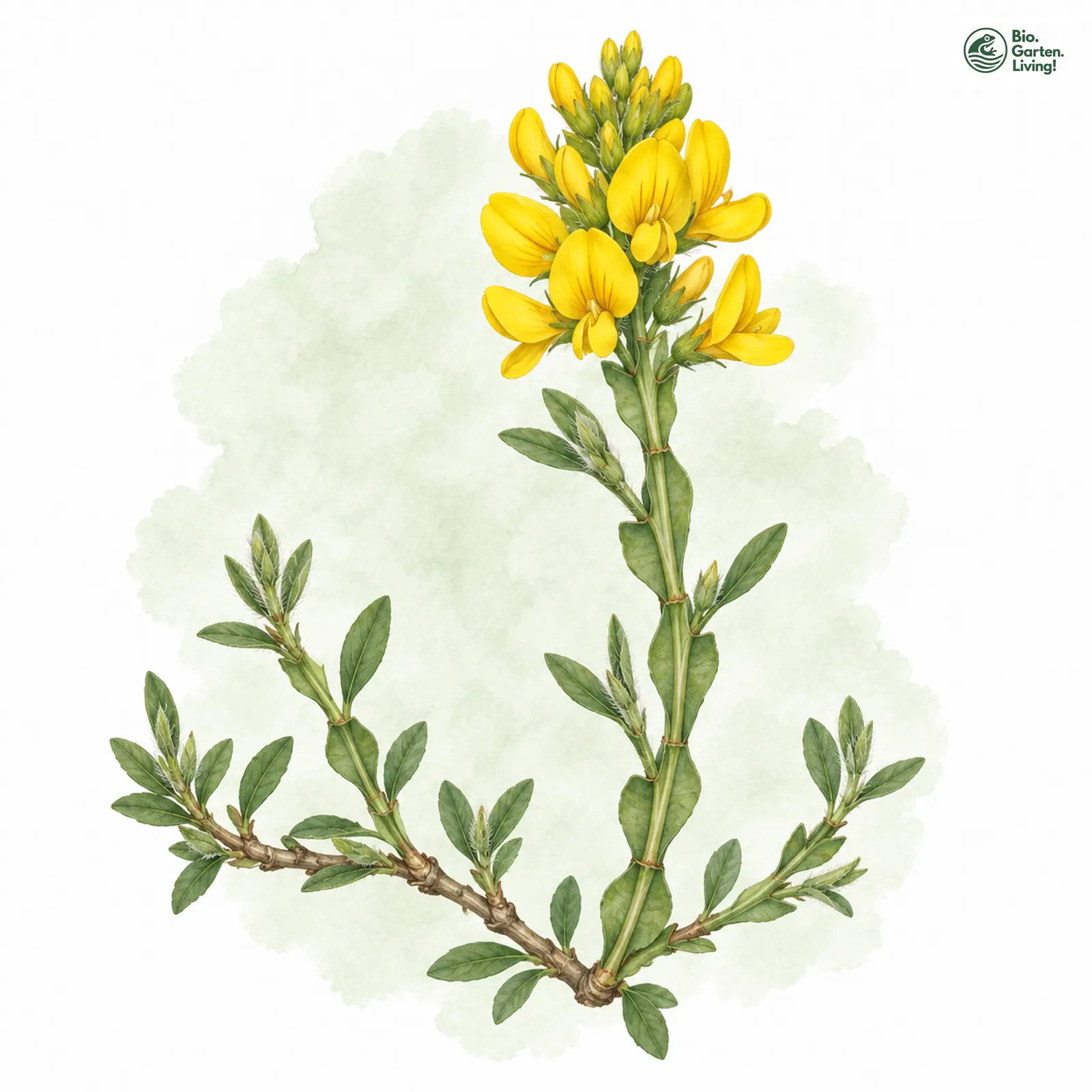 Aquarellzeichnung: Flügel-Ginster (Genista sagittalis)