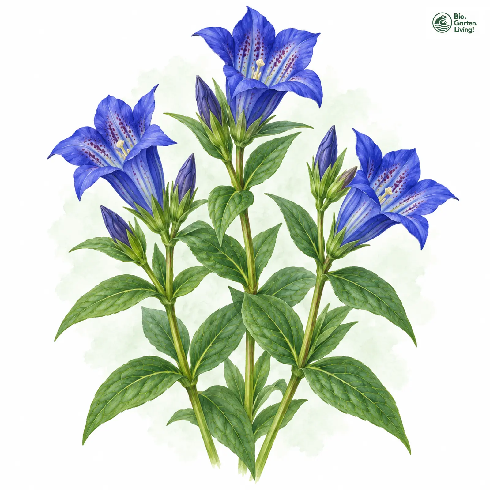 Aquarellzeichnung: Schwalbenwurz-Enzian (Gentiana asclepiadea)