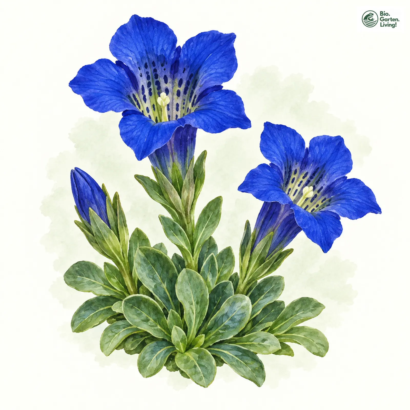 Aquarellzeichnung: Bayerischer Enzian (Gentiana bavarica)