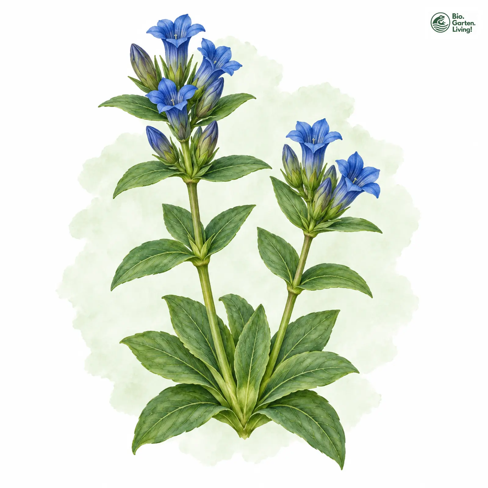 Aquarellzeichnung: Kreuz-Enzian (Gentiana cruciata)