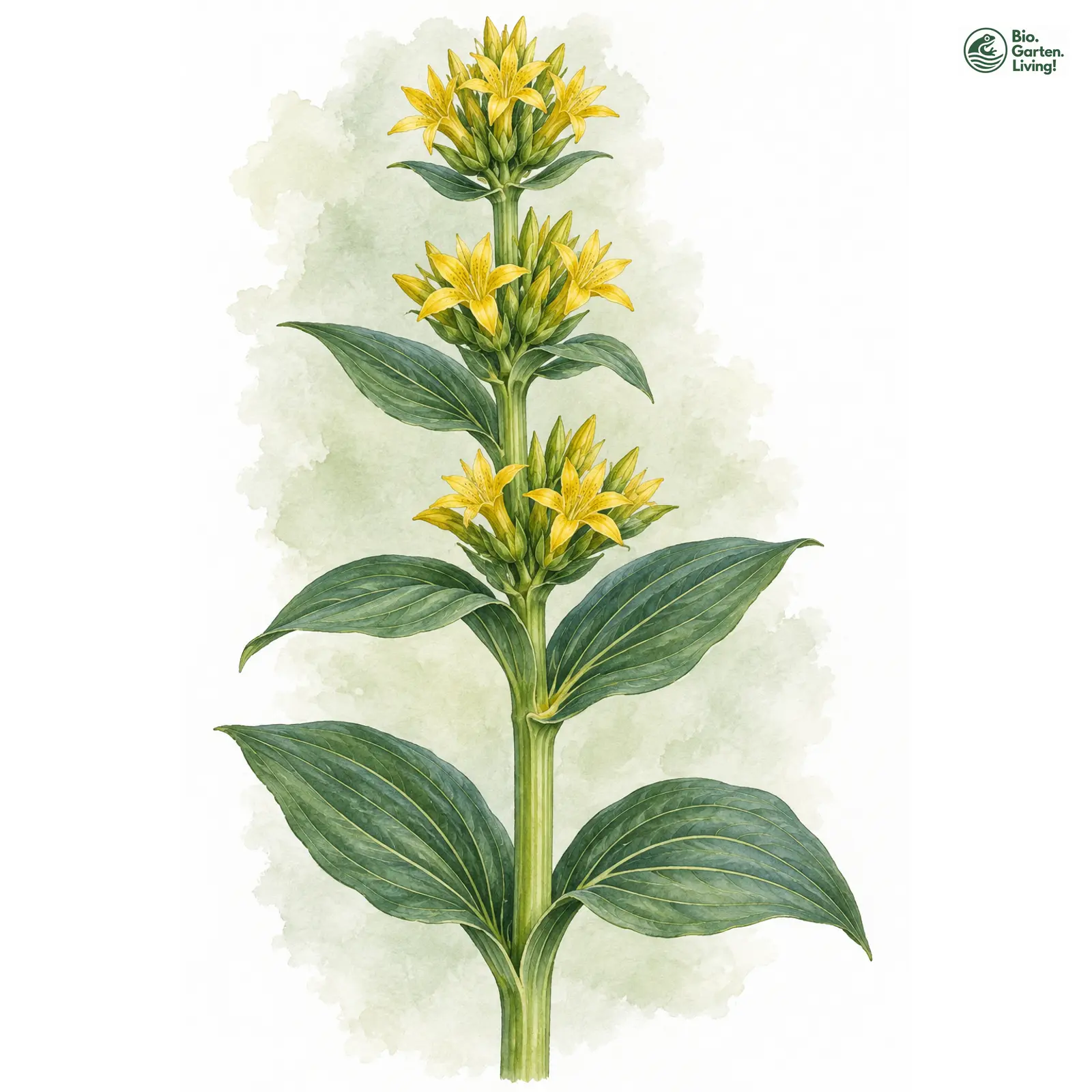 Aquarellzeichnung: Gelber Enzian (Gentiana lutea)