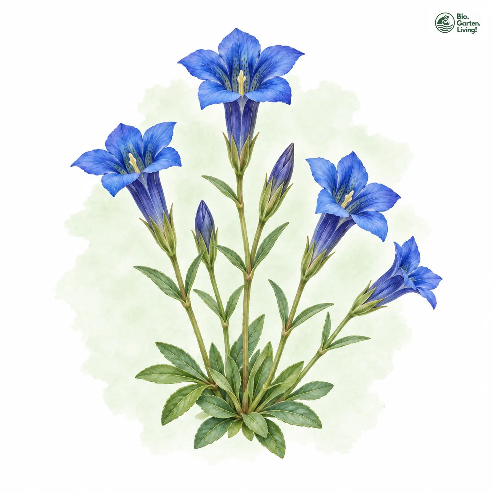 Aquarellzeichnung: Schnee-Enzian (Gentiana nivalis)
