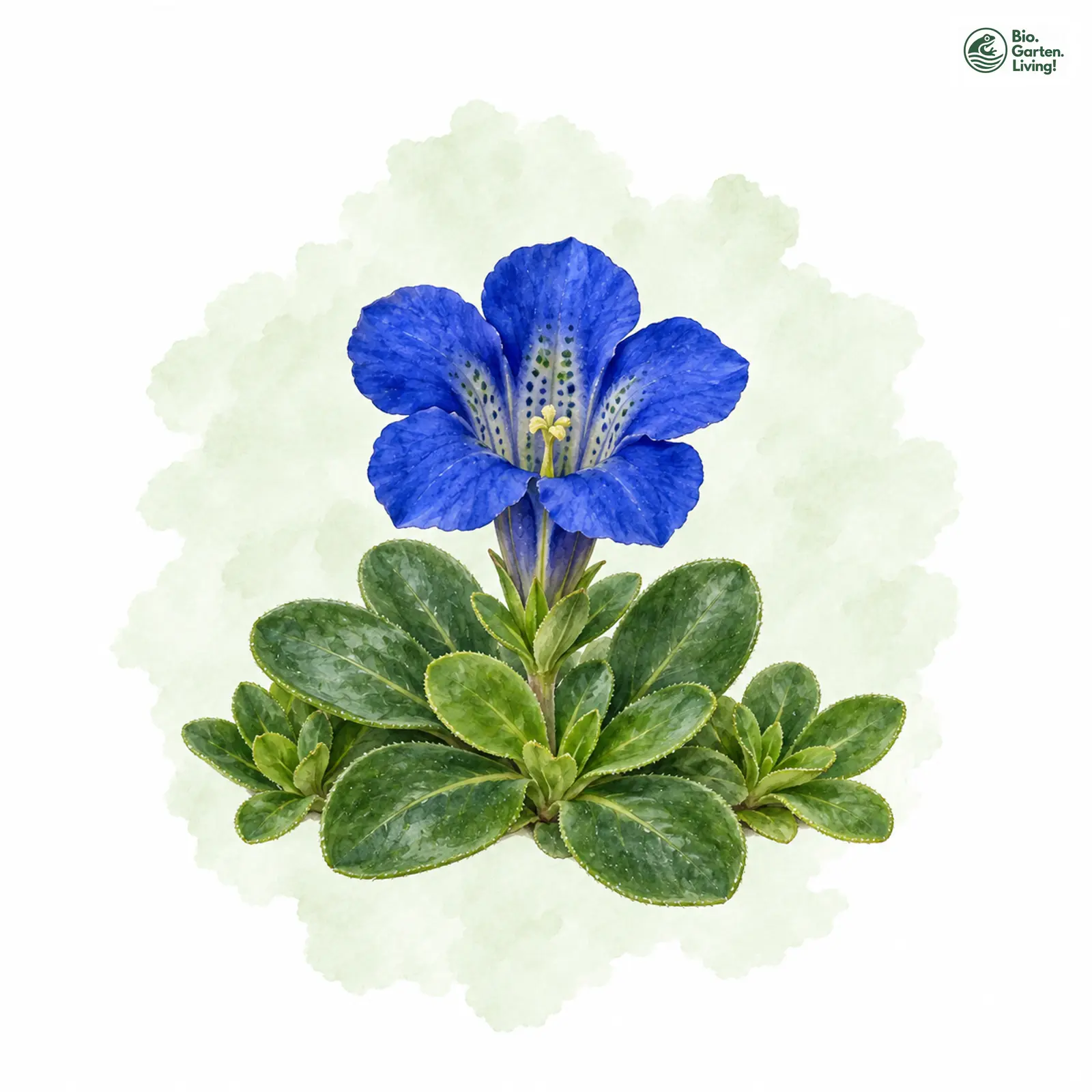 Aquarellzeichnung: Rundblättriger Enzian (Gentiana orbicularis)