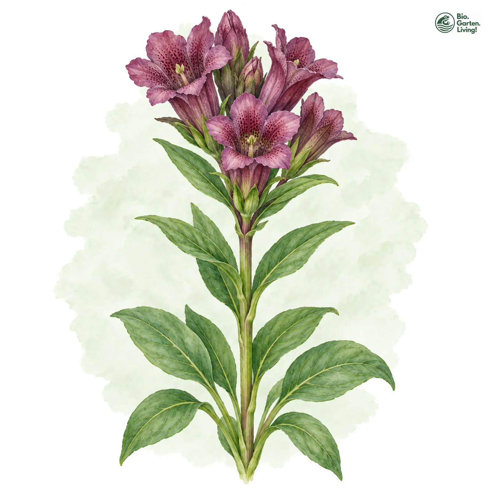 Aquarellzeichnung: Ungarn-Enzian (Gentiana pannonica)