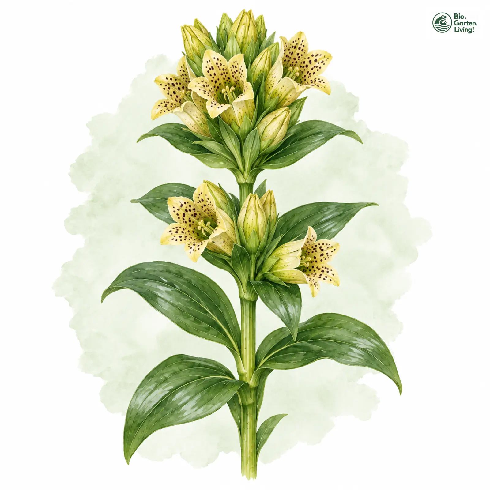 Aquarellzeichnung: Tüpfel-Enzian (Gentiana punctata)