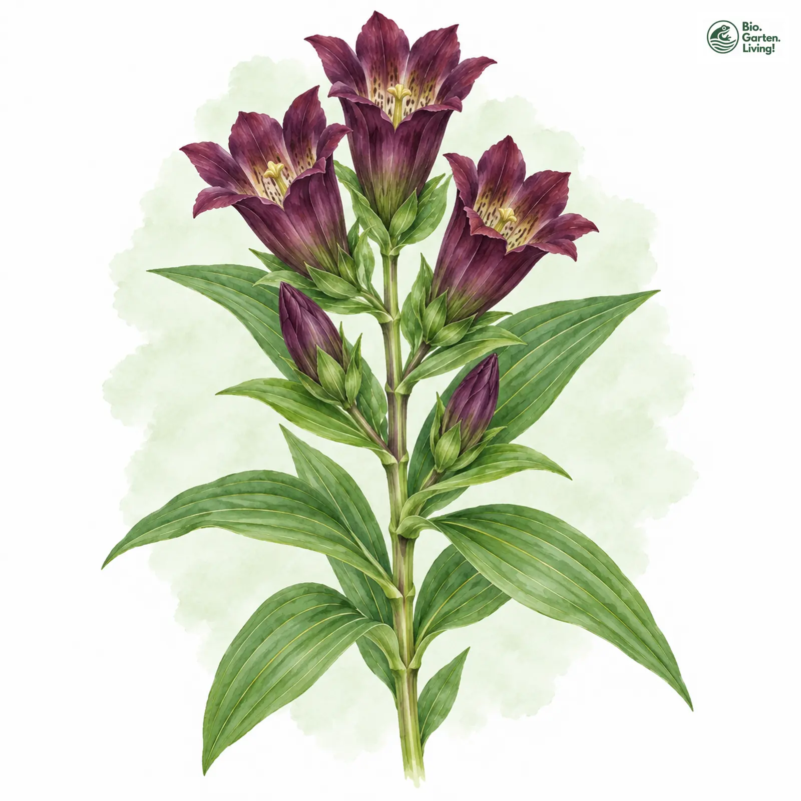 Aquarellzeichnung: Purpur-Enzian (Gentiana purpurea)
